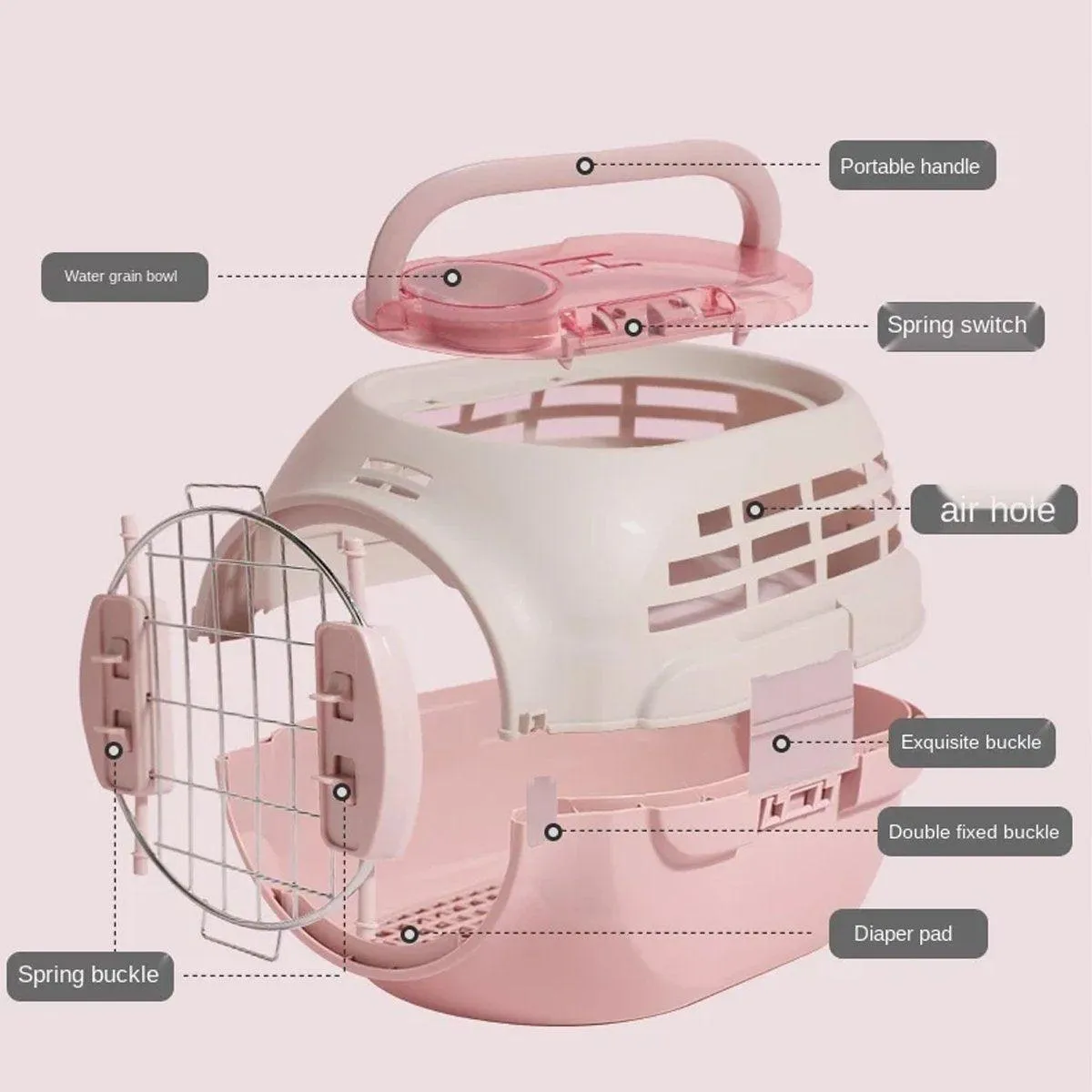 Dog and Cat Carrier Large Space Removable Sunroof Air Carrier for Pet Travel