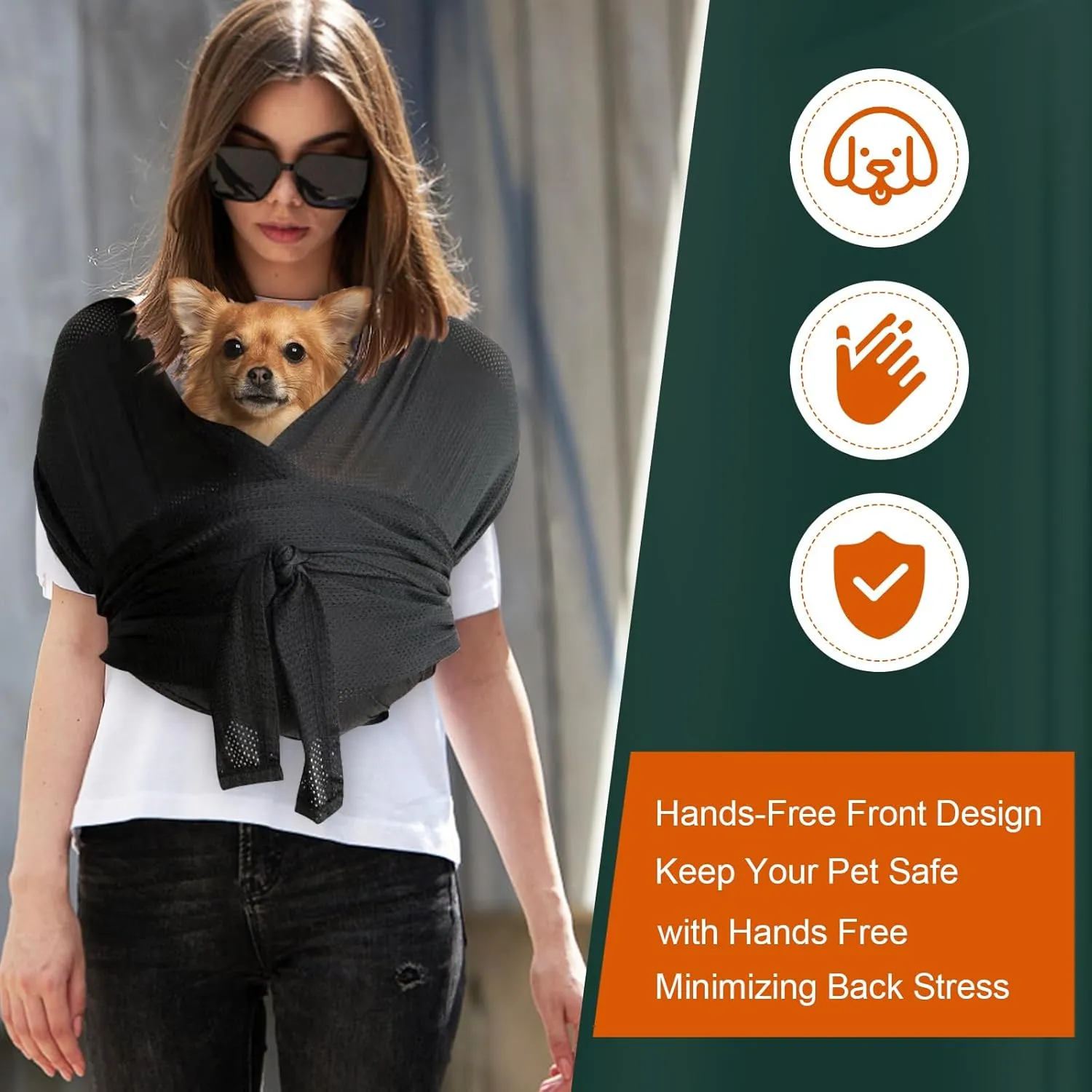 Dog Carriers for Small Dogs,Hands Free Cat Carrier,Front Facing Dog Backpack Carrier,Cat Sling,Double Shoulder Strap Design,Freeing Hands and Reducing Back Pain,with Dog Training Bag (Black，L)