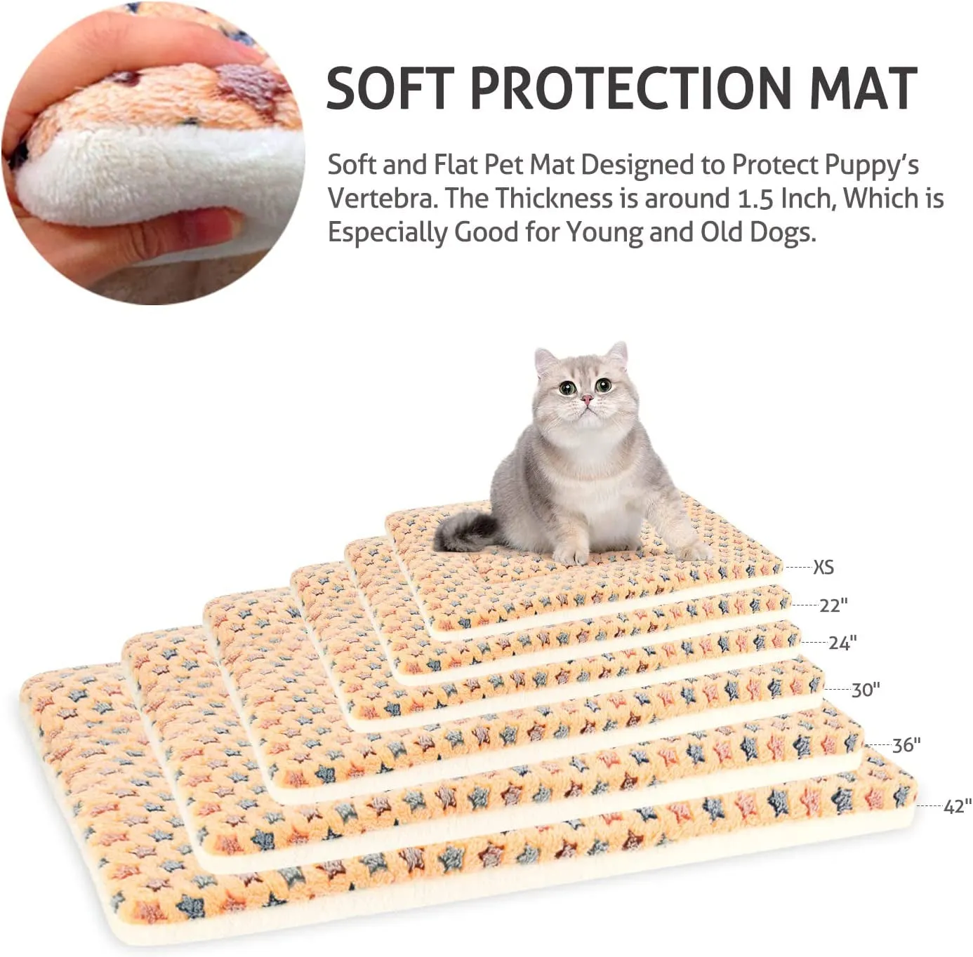 Dog Crate Pad - Ultra Soft Pet Bed with Cute Star Print, Washable Mat for Large Medium Small Dogs, Reversible Fleece Kennel Liner, Cat Bed 21 X 12 Inch Brown
