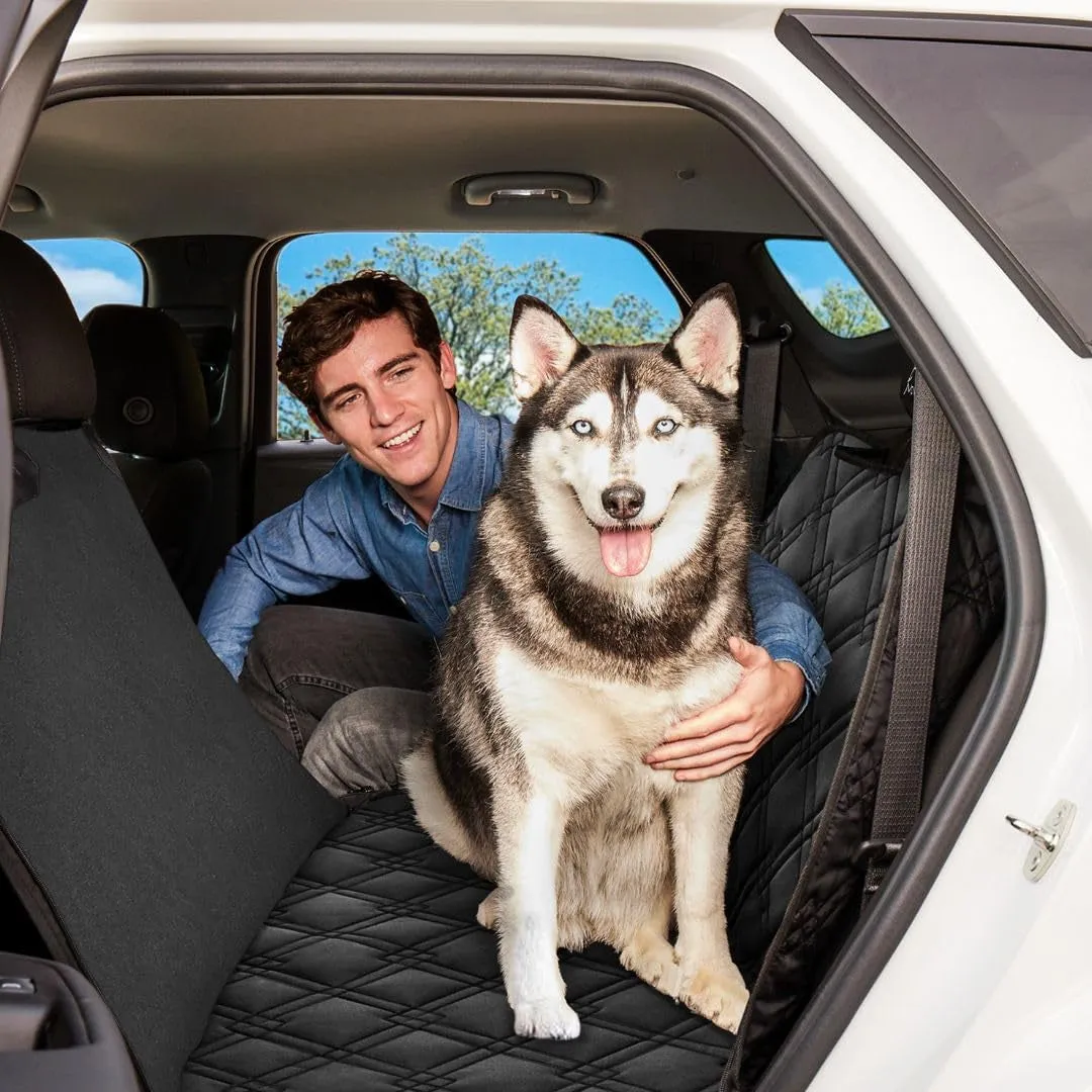 Dog Seat Covers Unique Design & Entire Car Protection-Doors,Headrests & Backseat. Extra Durable Zippered Side Flap, Waterproof Pet Seat Cover   Seat Belt & 2 Headrest Protectors, I0113671