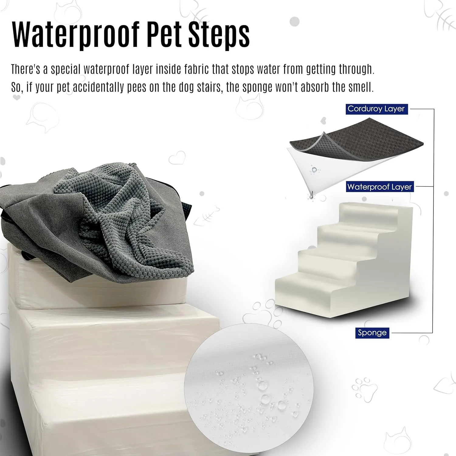 Dog Stairs for Small Dogs, 18" H, 4-Step Dog Steps for Bed and Couch – Pet Ramp for Bed, Non-Slip Pet Stairs for Small and Medium Dogs, Pet Steps with Soft Washable Cover, Old Cat Stairs for Bed, Gray