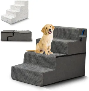 Dog Stairs for Small Dogs, 18" H, 4-Step Dog Steps for Bed and Couch – Pet Ramp for Bed, Non-Slip Pet Stairs for Small and Medium Dogs, Pet Steps with Soft Washable Cover, Old Cat Stairs for Bed, Gray