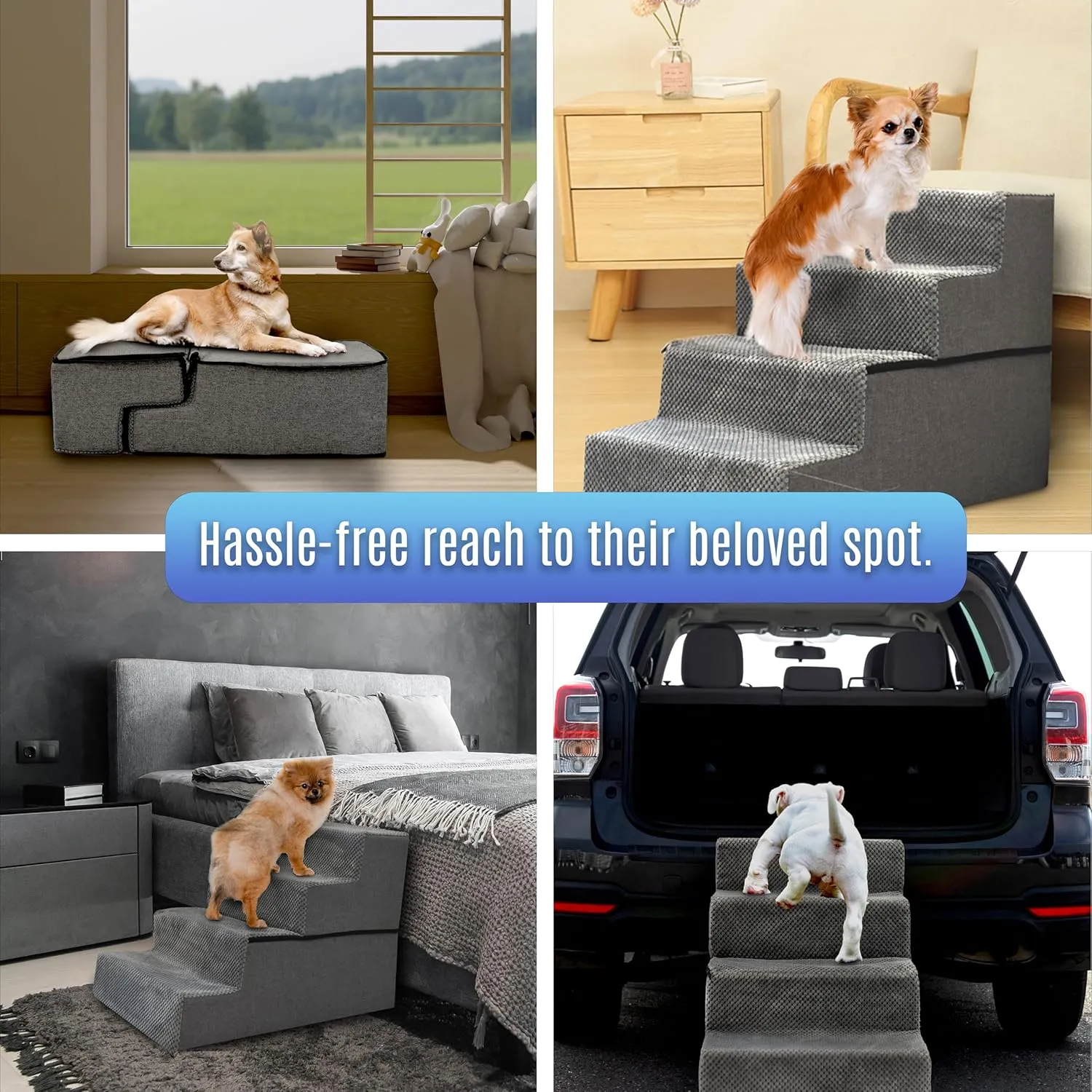 Dog Stairs for Small Dogs, 18" H, 4-Step Dog Steps for Bed and Couch – Pet Ramp for Bed, Non-Slip Pet Stairs for Small and Medium Dogs, Pet Steps with Soft Washable Cover, Old Cat Stairs for Bed, Gray