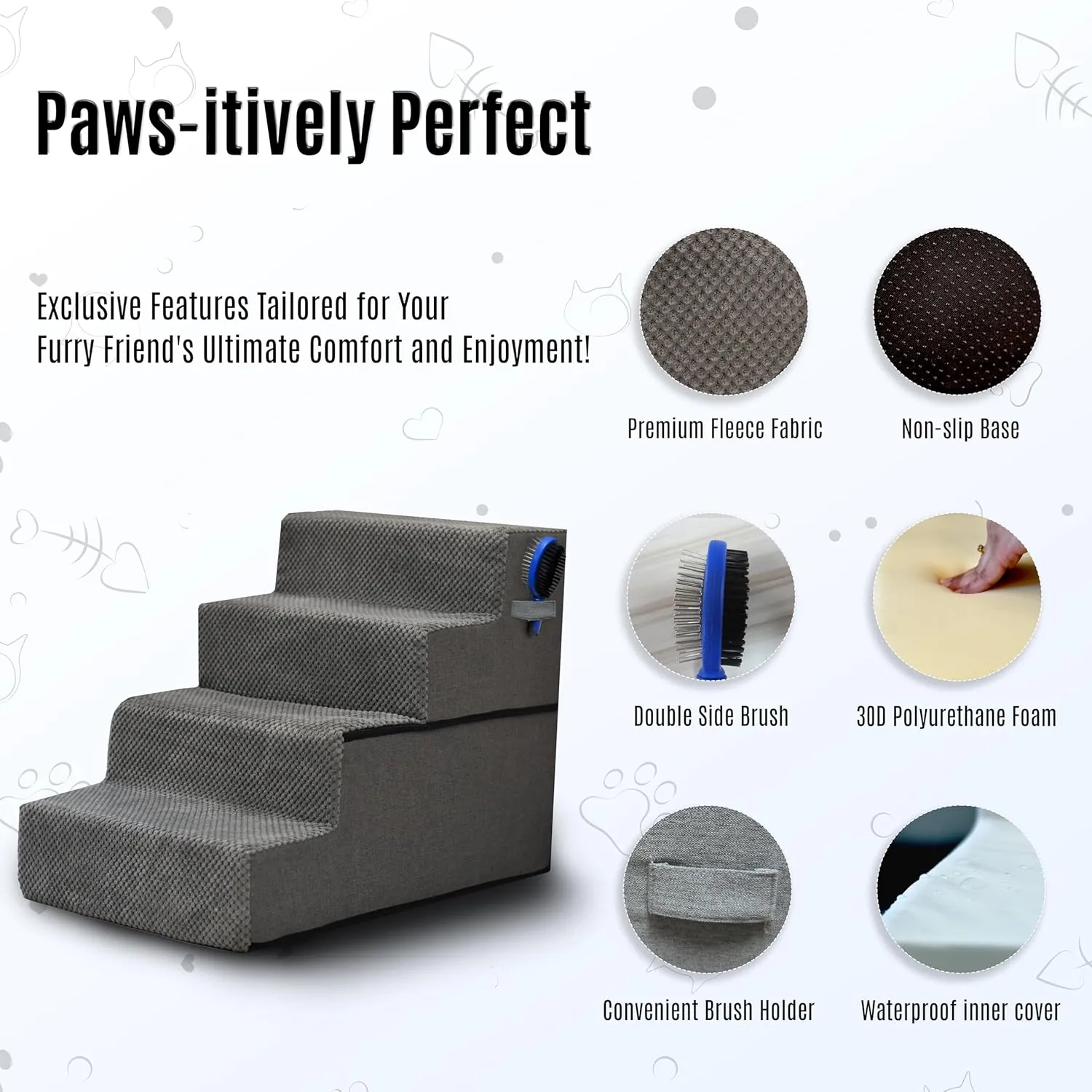Dog Stairs for Small Dogs, 18" H, 4-Step Dog Steps for Bed and Couch – Pet Ramp for Bed, Non-Slip Pet Stairs for Small and Medium Dogs, Pet Steps with Soft Washable Cover, Old Cat Stairs for Bed, Gray