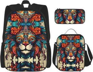 Dominant Lion Backpack set (3-piece set) - student school bag   pencil case   lunch bag, large capacity backpack