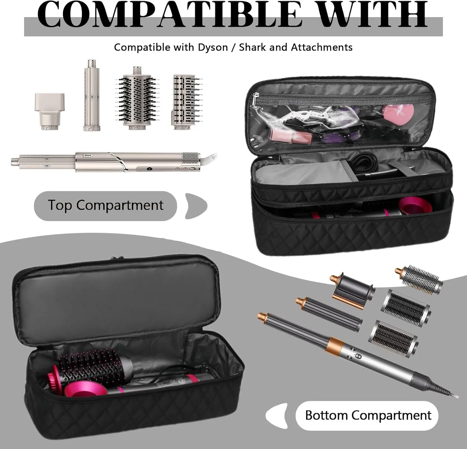 Double-Layer Travel Carrying Case Compatible with Revlon One-Step Hair Dryer Brush/Volumizer/Styler/Shark FlexStyle Attachment Portable Storage Organizer Bag Hair Tools Travel Bag