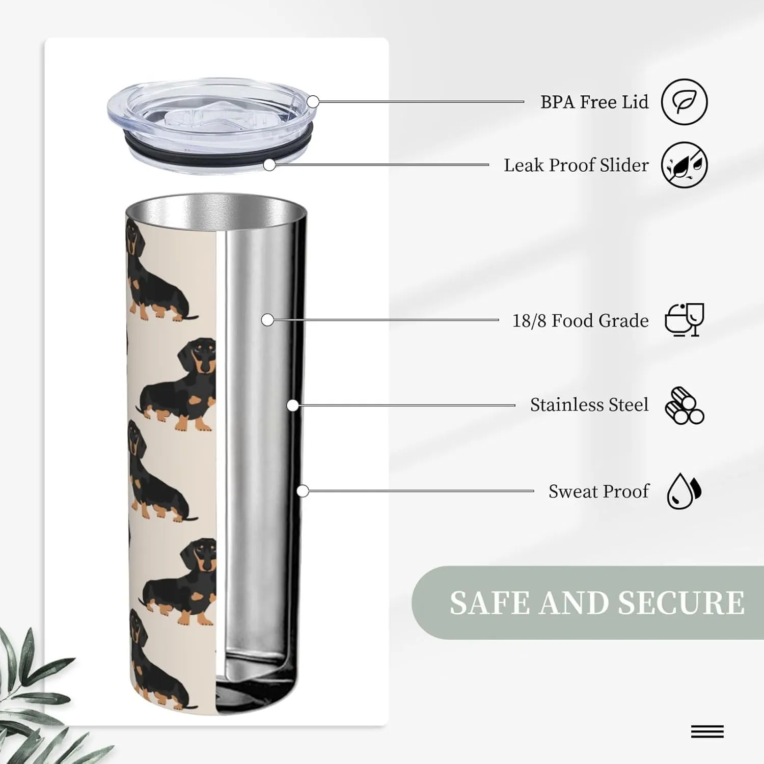 Doxie Dachshund Weiner Dog Pet Dogs 20 oz Tumbler Stainless Steel Vacuum Insulation Travel Mug Proof Lid Water Coffee Cup Included for Home Office School - Works Great for Ice Drink Hot Beverage
