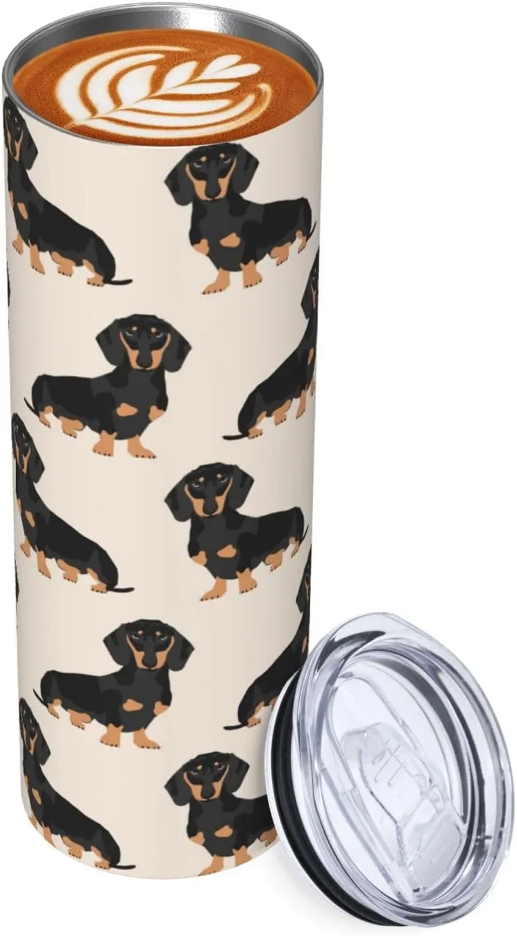 Doxie Dachshund Weiner Dog Pet Dogs 20 oz Tumbler Stainless Steel Vacuum Insulation Travel Mug Proof Lid Water Coffee Cup Included for Home Office School - Works Great for Ice Drink Hot Beverage