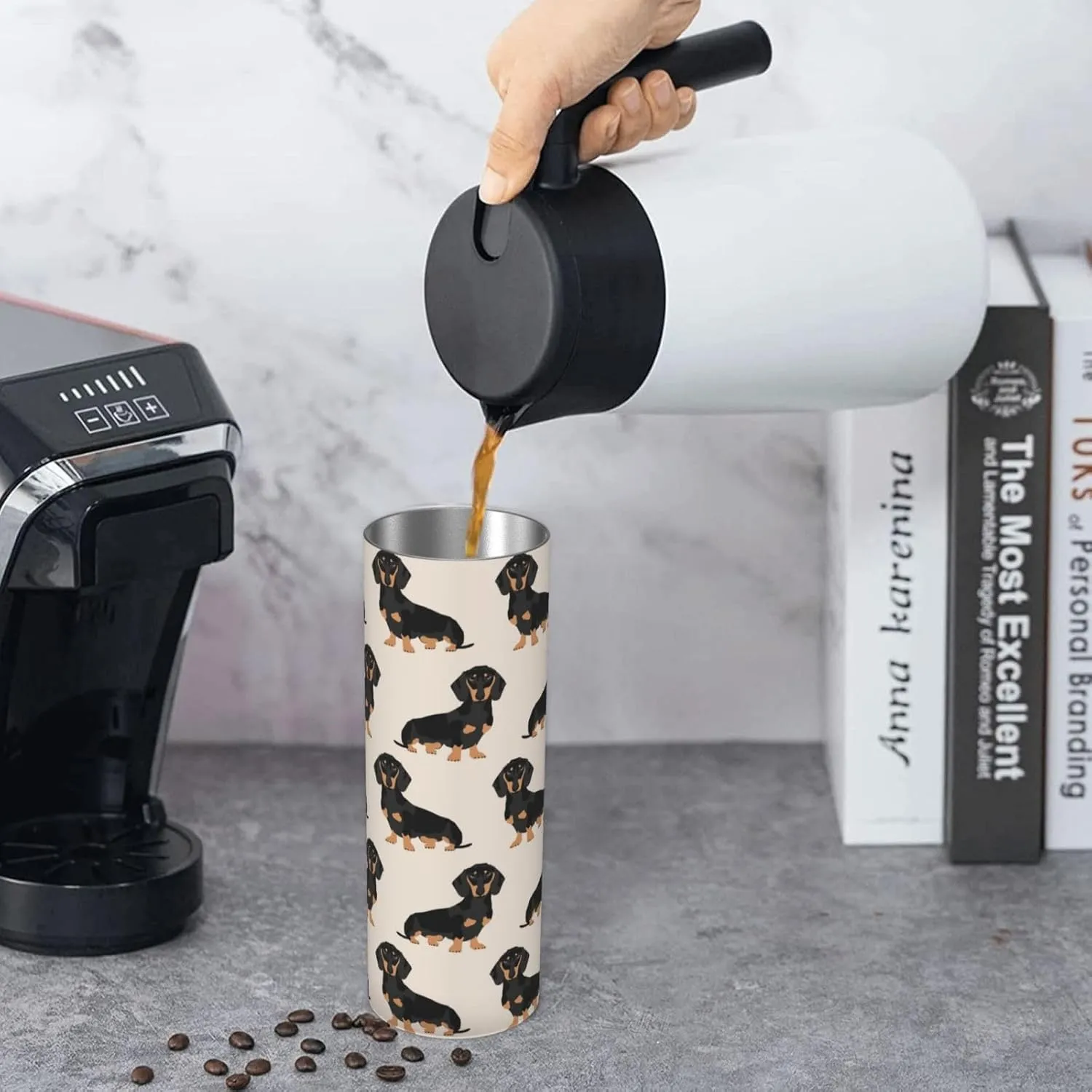 Doxie Dachshund Weiner Dog Pet Dogs 20 oz Tumbler Stainless Steel Vacuum Insulation Travel Mug Proof Lid Water Coffee Cup Included for Home Office School - Works Great for Ice Drink Hot Beverage