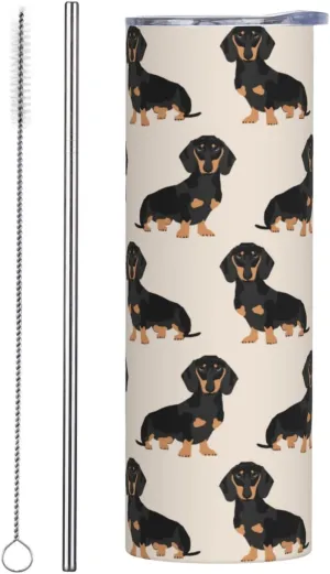 Doxie Dachshund Weiner Dog Pet Dogs 20 oz Tumbler Stainless Steel Vacuum Insulation Travel Mug Proof Lid Water Coffee Cup Included for Home Office School - Works Great for Ice Drink Hot Beverage