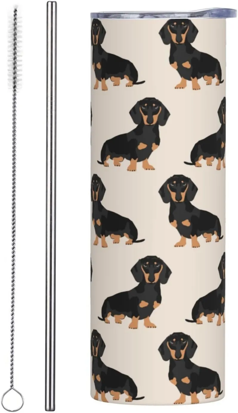 Doxie Dachshund Weiner Dog Pet Dogs 20 oz Tumbler Stainless Steel Vacuum Insulation Travel Mug Proof Lid Water Coffee Cup Included for Home Office School - Works Great for Ice Drink Hot Beverage