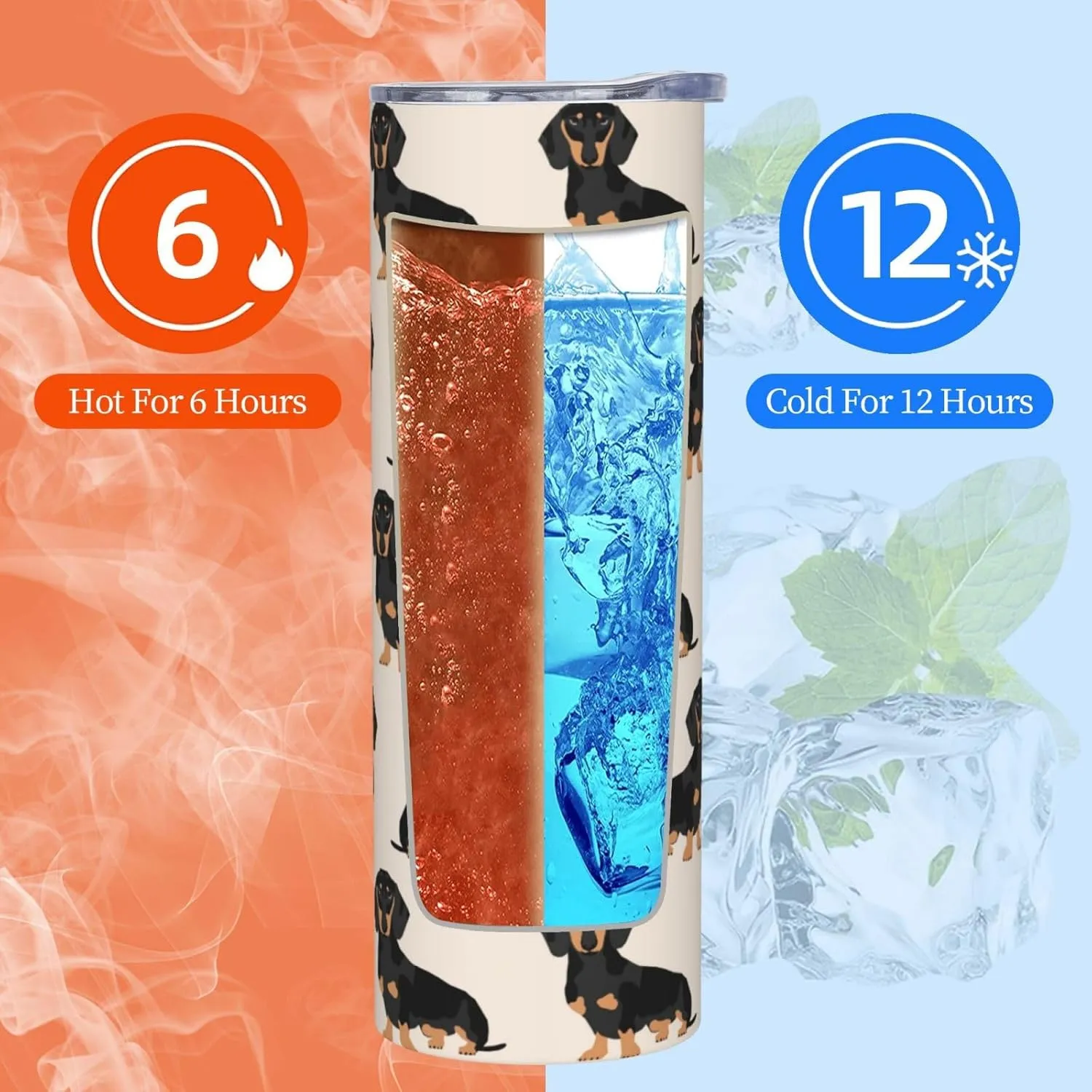 Doxie Dachshund Weiner Dog Pet Dogs 20 oz Tumbler Stainless Steel Vacuum Insulation Travel Mug Proof Lid Water Coffee Cup Included for Home Office School - Works Great for Ice Drink Hot Beverage