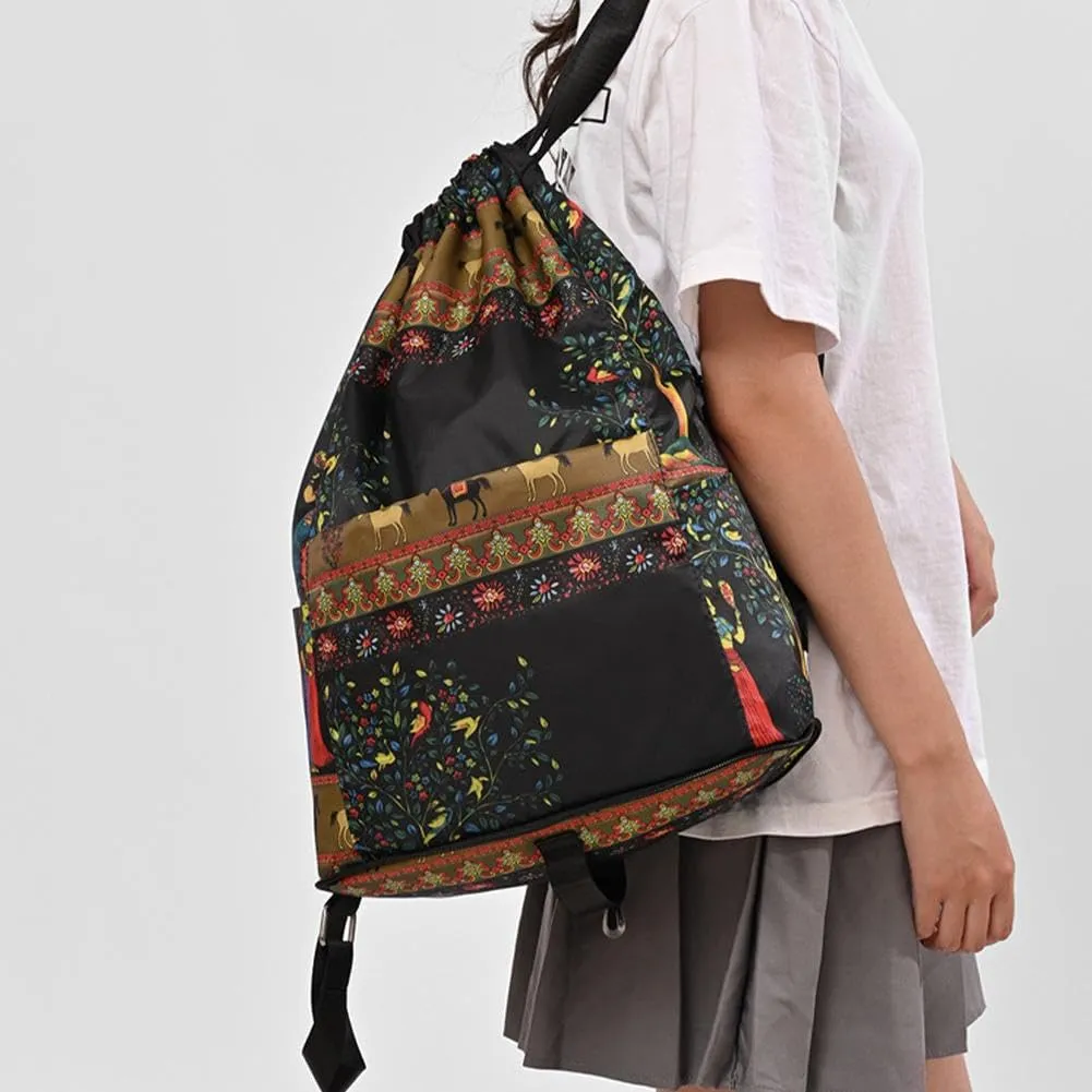 Drawstring Foldable Sports Backpack, Large Capacity Dry Wet Separation Travel Sports Backpack, Waterproof Women's Bag