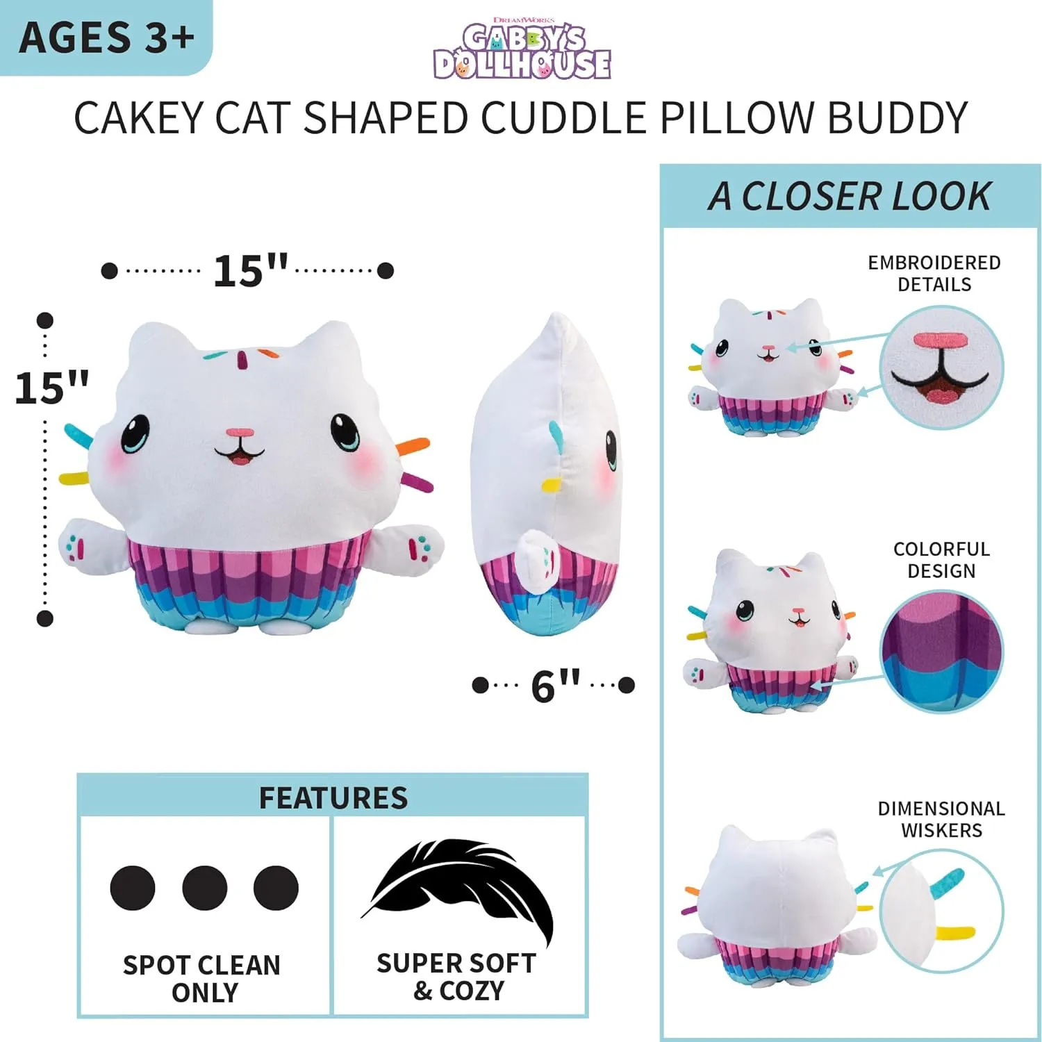 DreamWorks Gabby's Dollhouse Cakey Kids Bedding Super Soft Plush Cuddle Pillow Buddy, By Franco, 17.5" x 15" x 5"