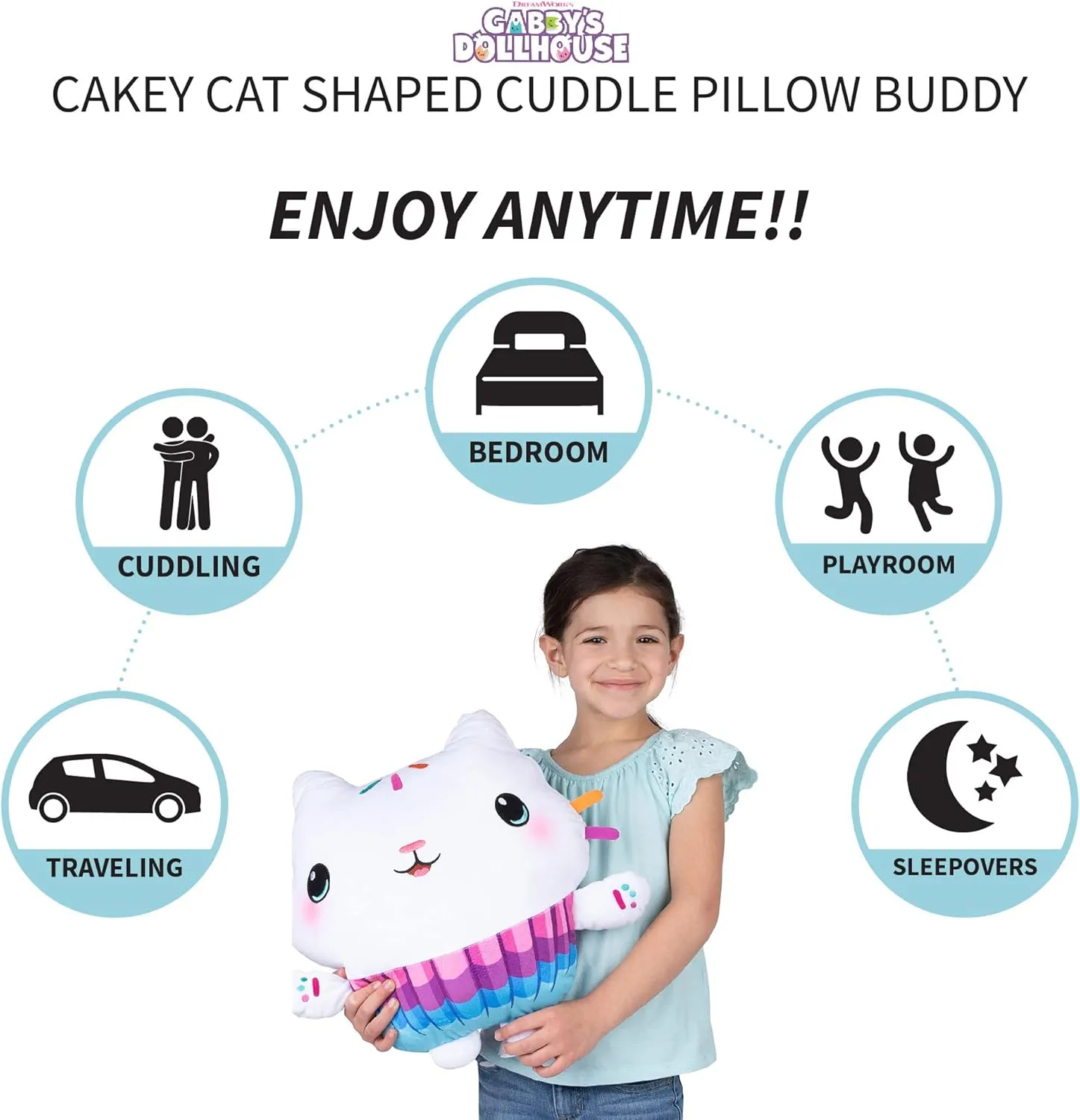 DreamWorks Gabby's Dollhouse Cakey Kids Bedding Super Soft Plush Cuddle Pillow Buddy, By Franco, 17.5" x 15" x 5"