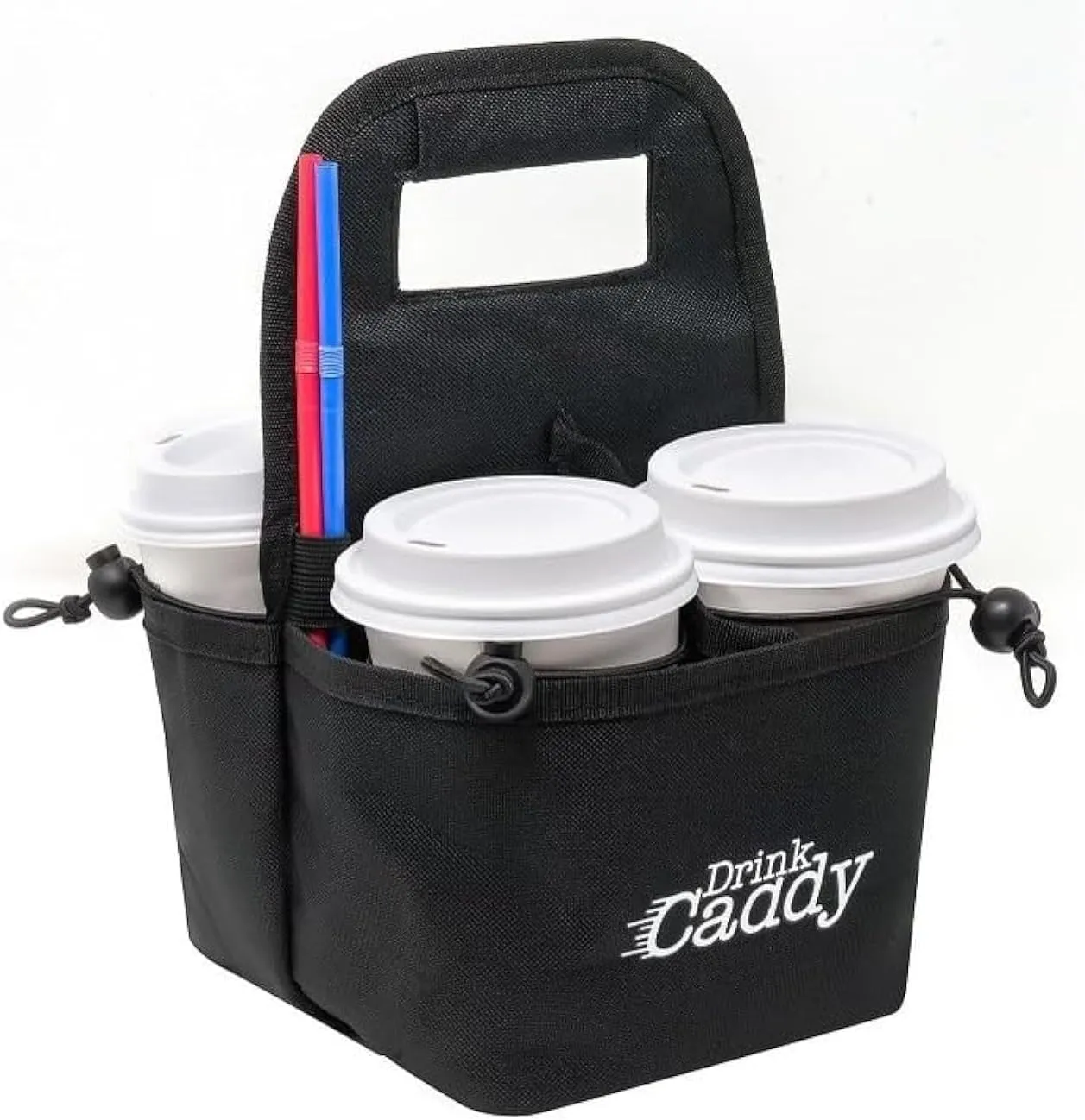 Drink Caddy Portable Drink Carrier and Reusable Coffee Cup Holder - 4 Cup Collapsible Tote Bag with Organizer Pockets Safely Secures Hot and Cold Beverages - Perfect for Food Delivery and Take Out