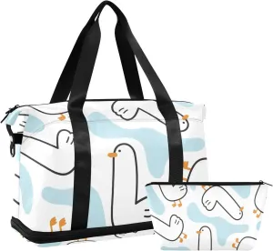 Ducks Versatile Sports Travel Bag - Lasting Twill Tote, Removable Wheel & Rod Bagging, Multi-pocket Design, Complimentary Makeup Bag