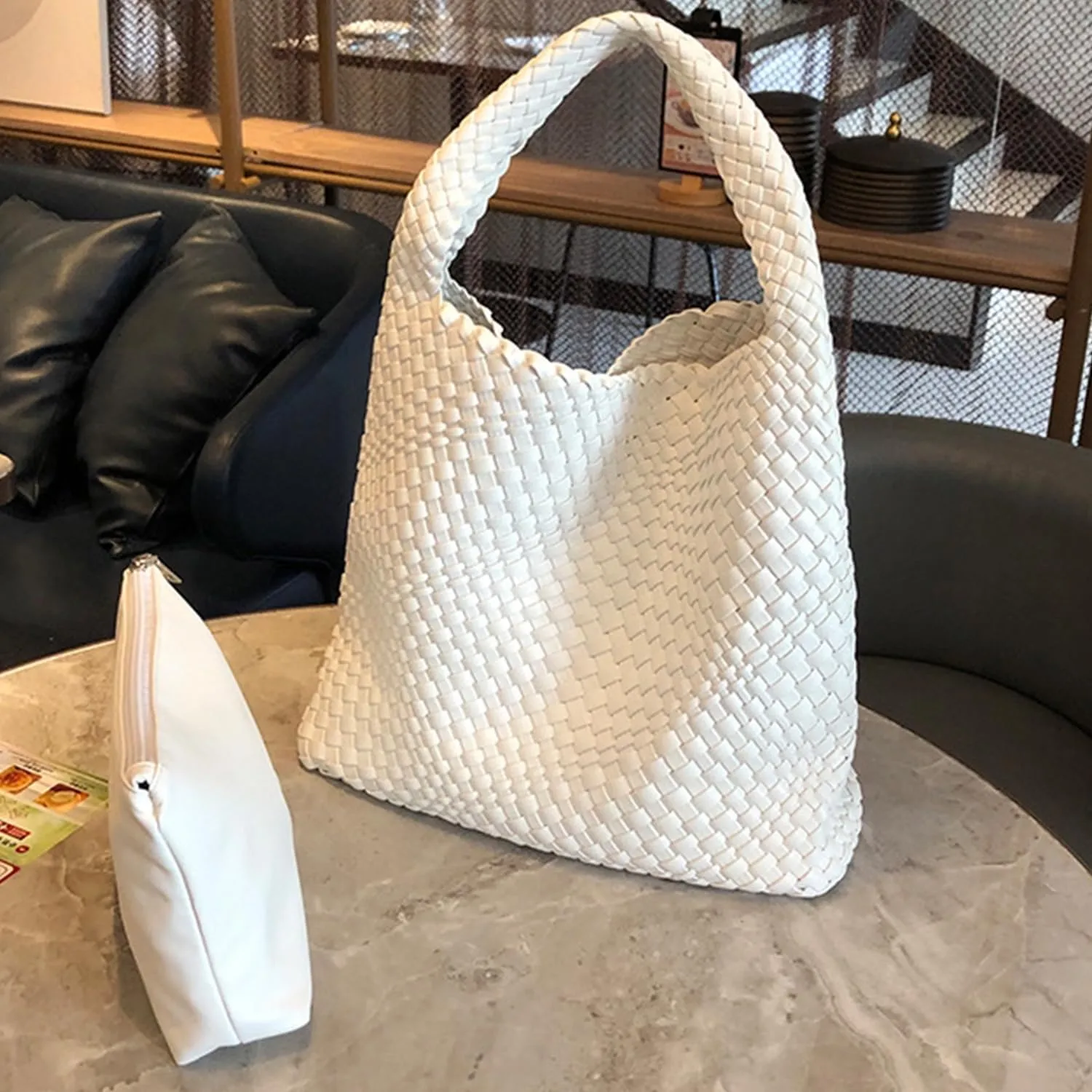 Dyalsa Woven Bag for Women, Vegan Leather Tote Bag Large Summer Beach Handbag Purse Retro Handmade Travel Shoulder Bag Set