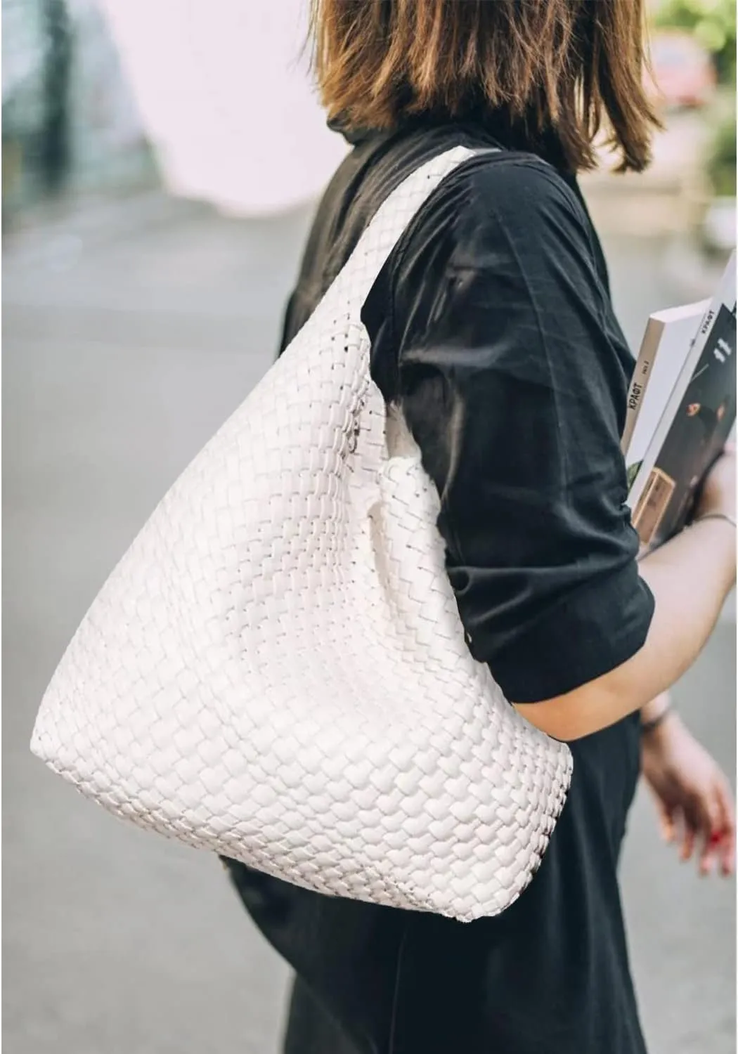 Dyalsa Woven Bag for Women, Vegan Leather Tote Bag Large Summer Beach Handbag Purse Retro Handmade Travel Shoulder Bag Set