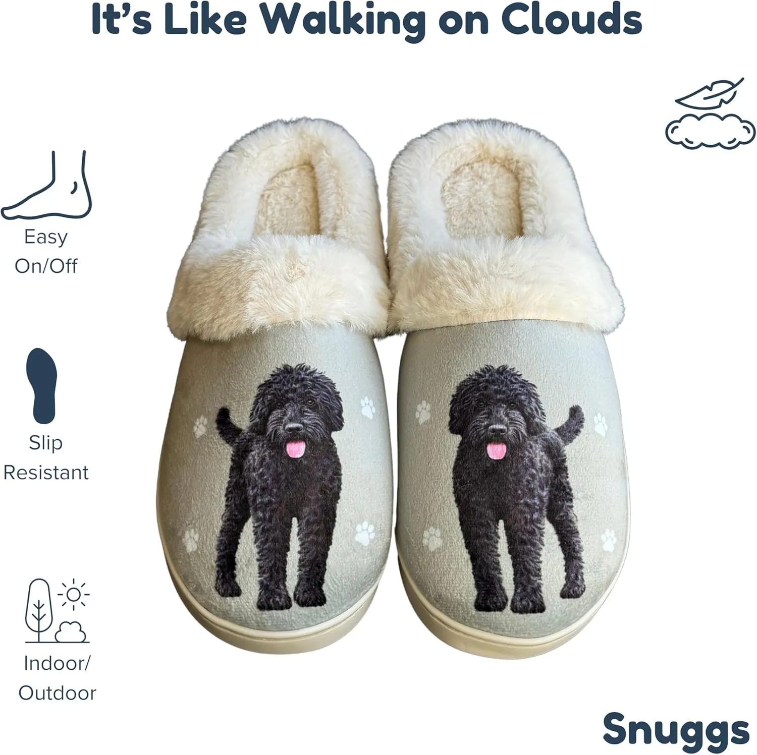 E&S Pets Snugg Slippers for Pet Lovers - Memory Foam House Slippers for Women - Plush Faux Fur Lining - Non-Slip Sole - 32 Dog and Cat Breeds