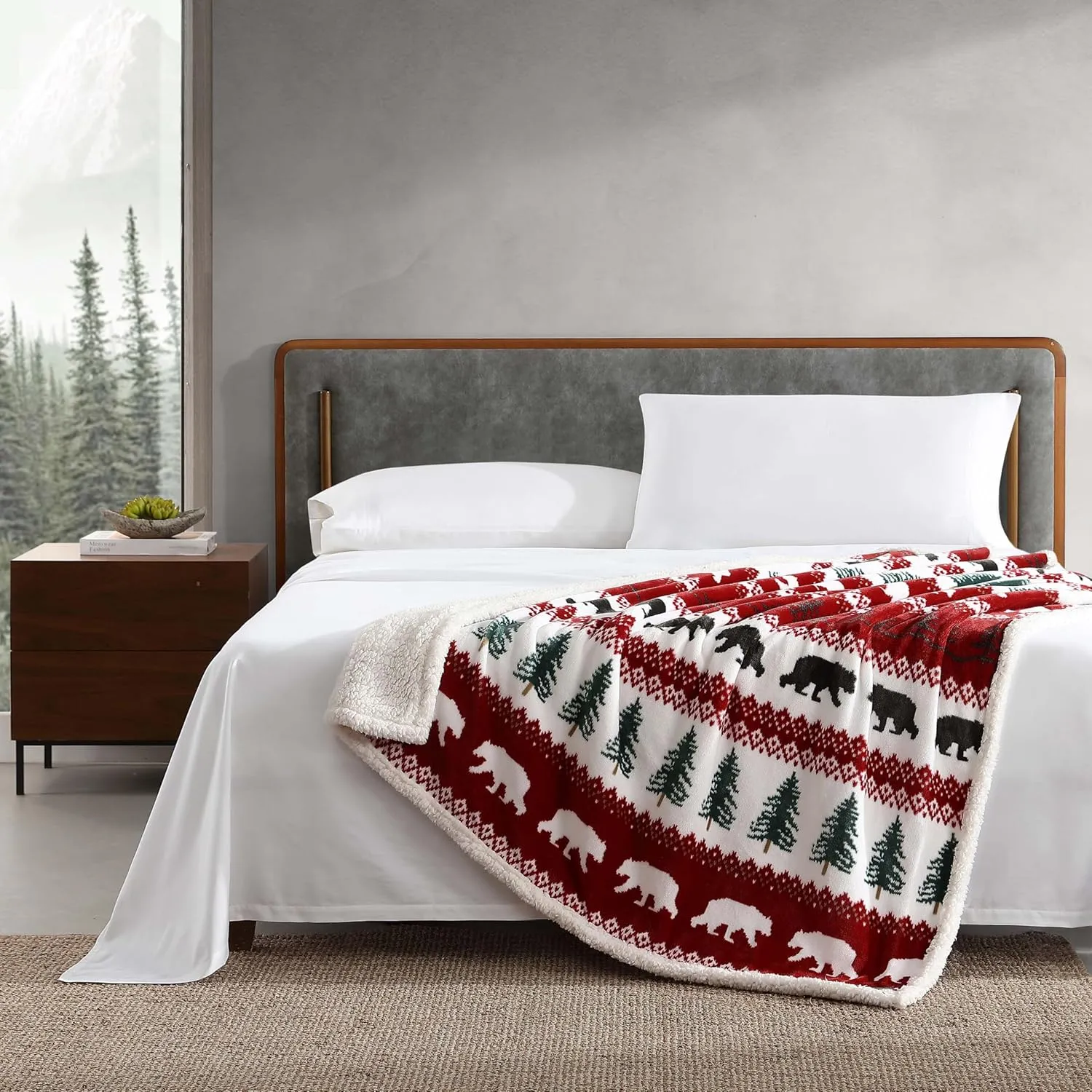 Eddie Bauer - Blanket, Super Soft Reversible Sherpa & Brushed Fleece Bedding, Throw Blankets for Couch, Ideal for Lounging (Grizzly Peak Red)