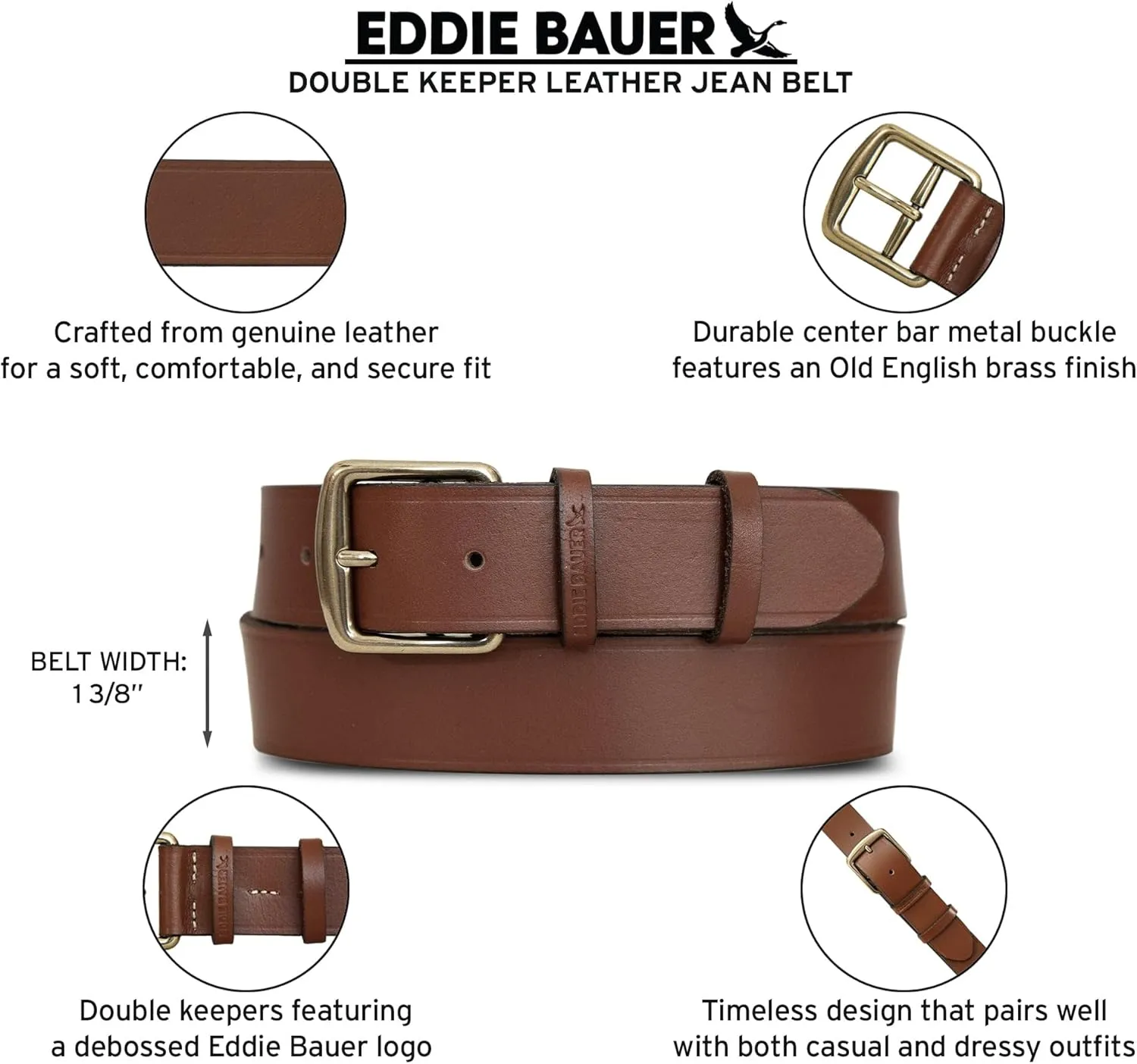 Eddie Bauer Women's Casual Leather Belts with Durable Metal Buckle