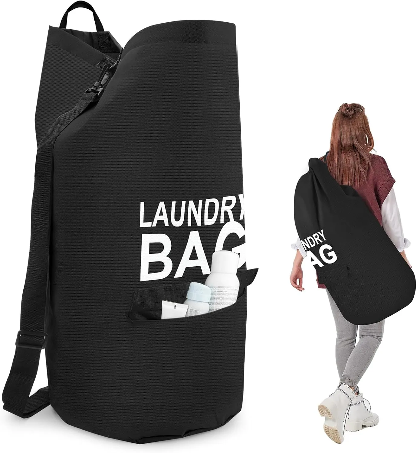 EEEKit Laundry Backpack, 71L Heavy Duty Laundry Bag with Strap Front Mesh Pocket, Large Portable Laundry Hamper Bag for College, Laundromat, Dormitory, Camping, Travel