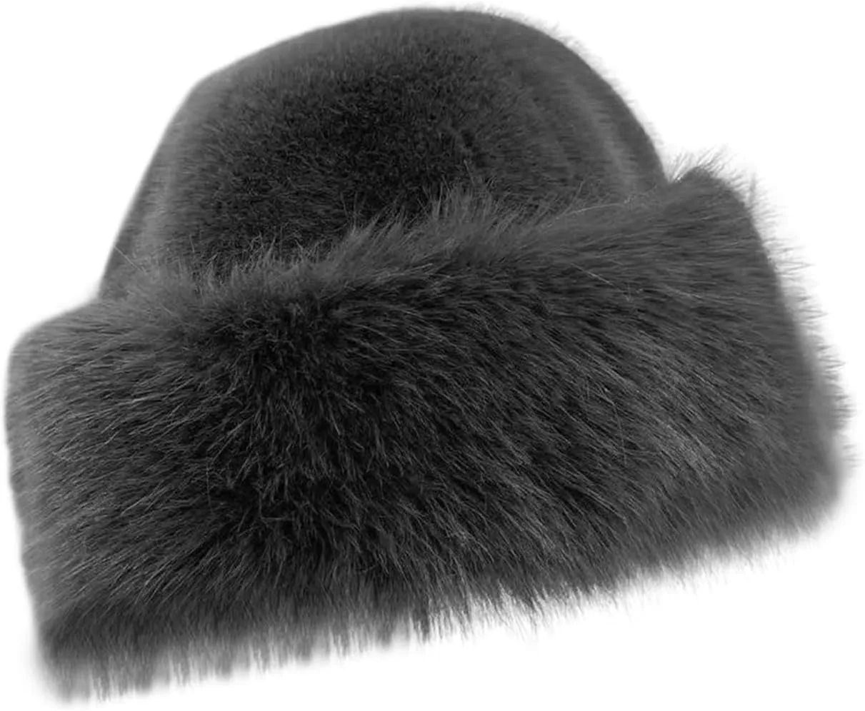 Eforcase 2PCS Women Winter Fuzzy Bucket Hat Warm Faux Fur Fluffy Hat Fisherman Cap Russian Cossack Style Hat for Cold Weather