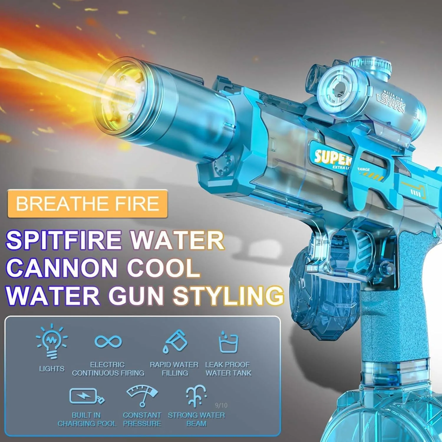 Electric Water Gun for Adults Kids, Automatic Squirt Gun with a Long Range of up to 26-30 Ft, LED Light Large Capacity Battle Blaster Fully Auto Water Gun (Blue)