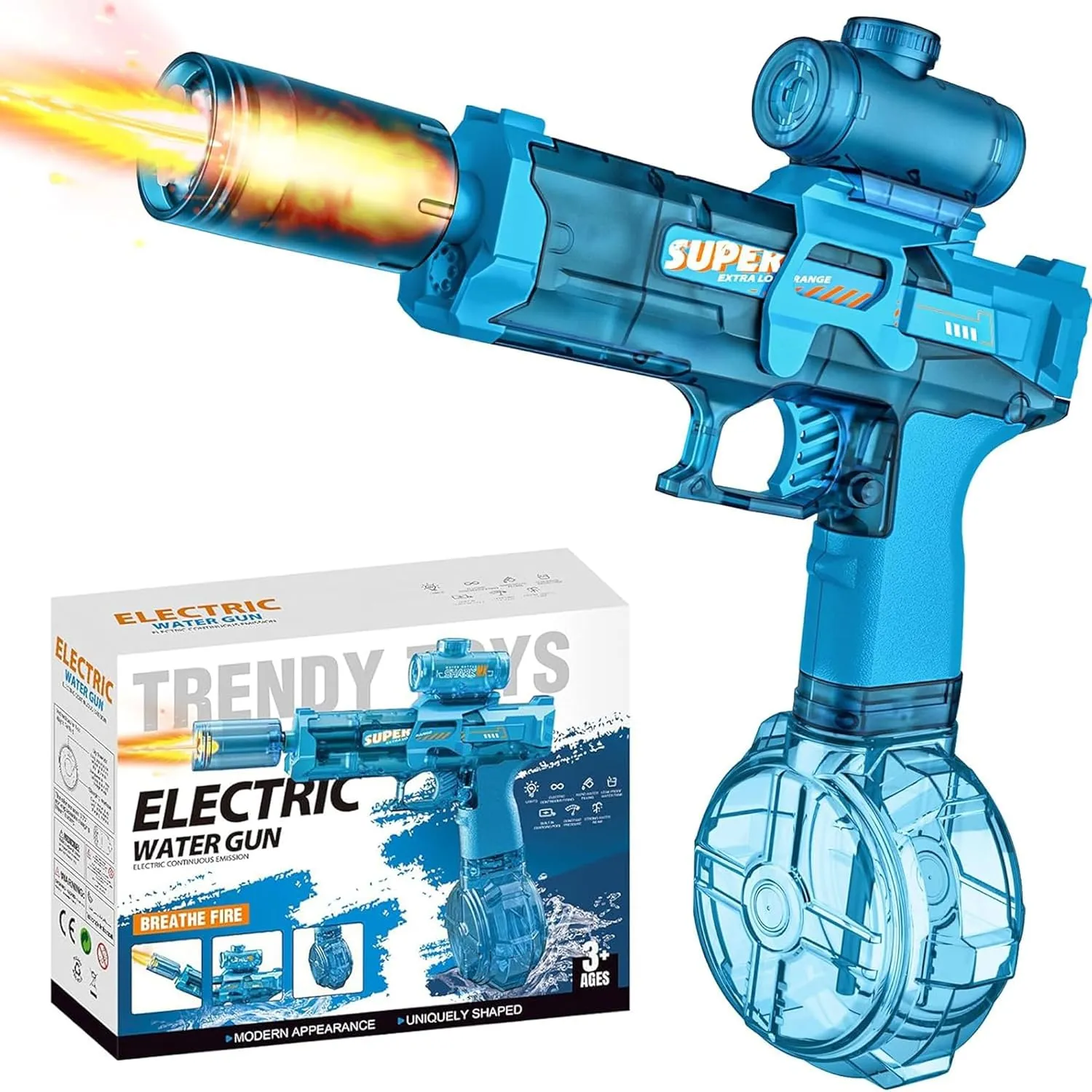 Electric Water Gun for Adults Kids, Automatic Squirt Gun with a Long Range of up to 26-30 Ft, LED Light Large Capacity Battle Blaster Fully Auto Water Gun (Blue)