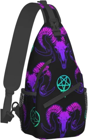 Elegant Chest Cross Body Bag Compatible with Mystical Ram Skull Sling Shoulder Backpack for Women, Adjustable and Comfortable Gym Sack, Anti Theft Cycling Traveling Hiking Daypack