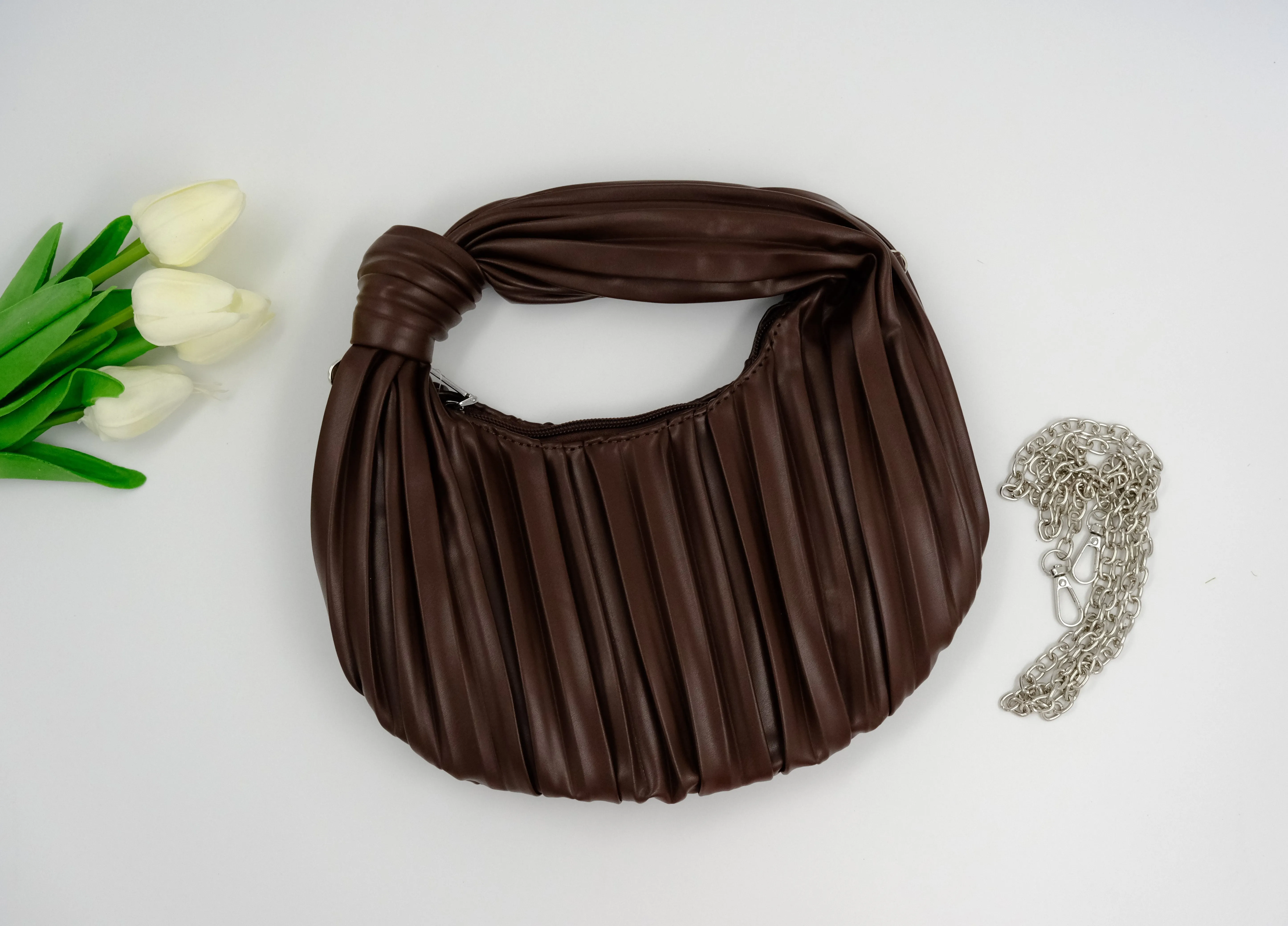 Elegant Pleated Ivory Sling Bag