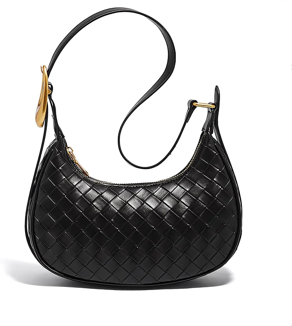Elegant Woven Leather Crossbody Bag for Women - Versatile Shoulder Purse with Adjustable Strap | Durable & Stylish Design | Perfect for Everyday Use | Classic Black
