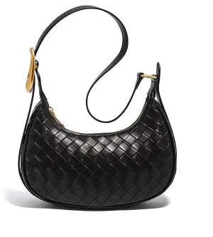 Elegant Woven Leather Crossbody Bag for Women - Versatile Shoulder Purse with Adjustable Strap | Durable & Stylish Design | Perfect for Everyday Use | Classic Black
