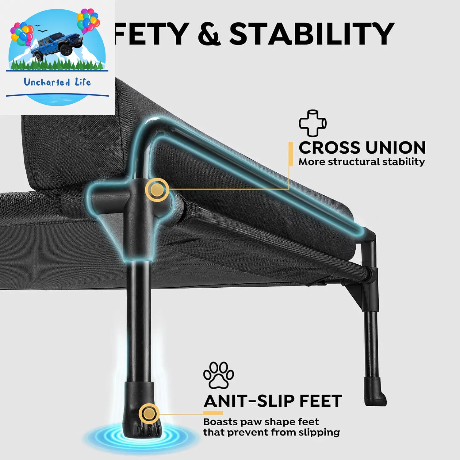 Elevated Dog Cot with Bolster – Cooling Outdoor Bed for Large Dogs