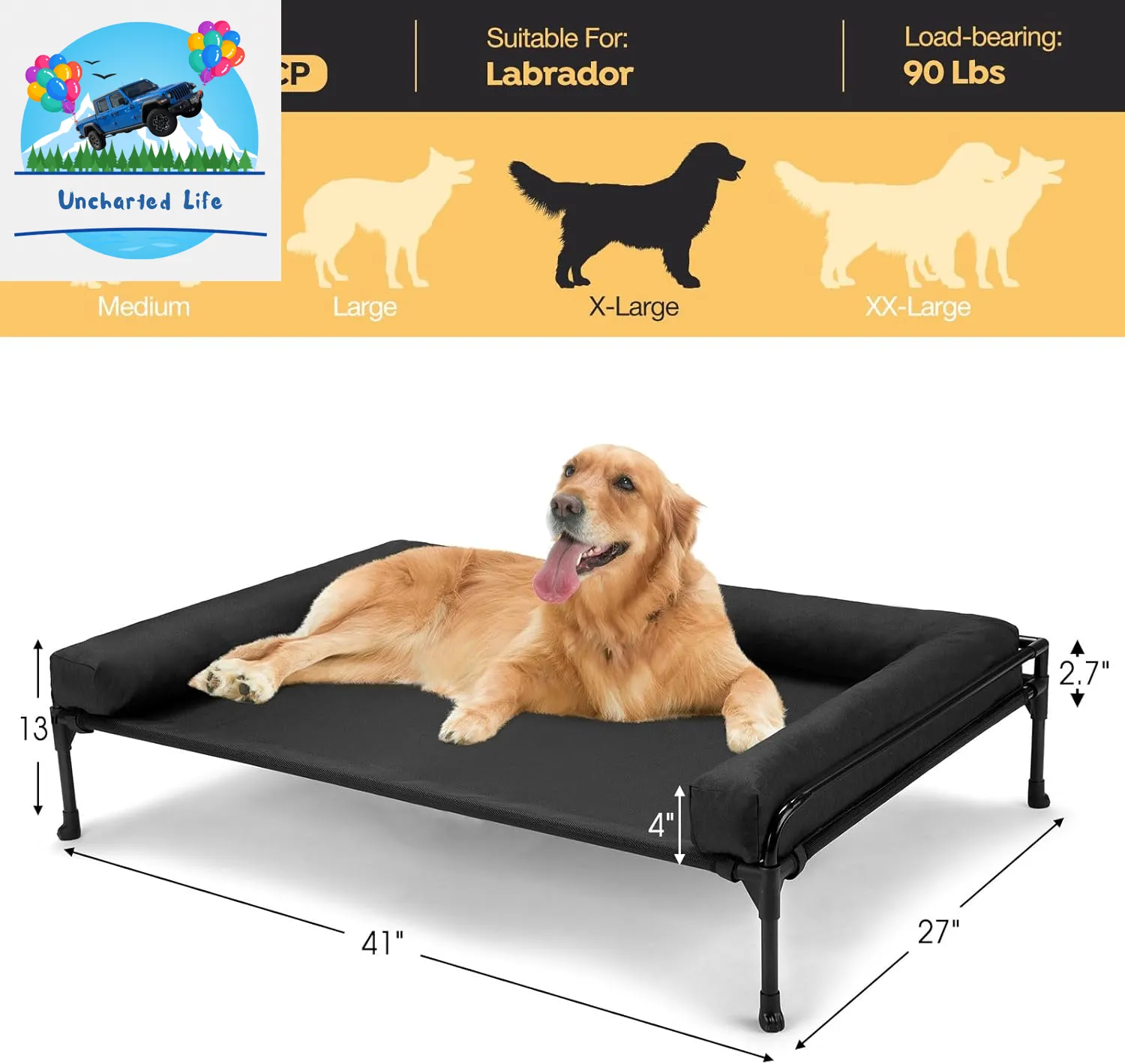 Elevated Dog Cot with Bolster – Cooling Outdoor Bed for Large Dogs