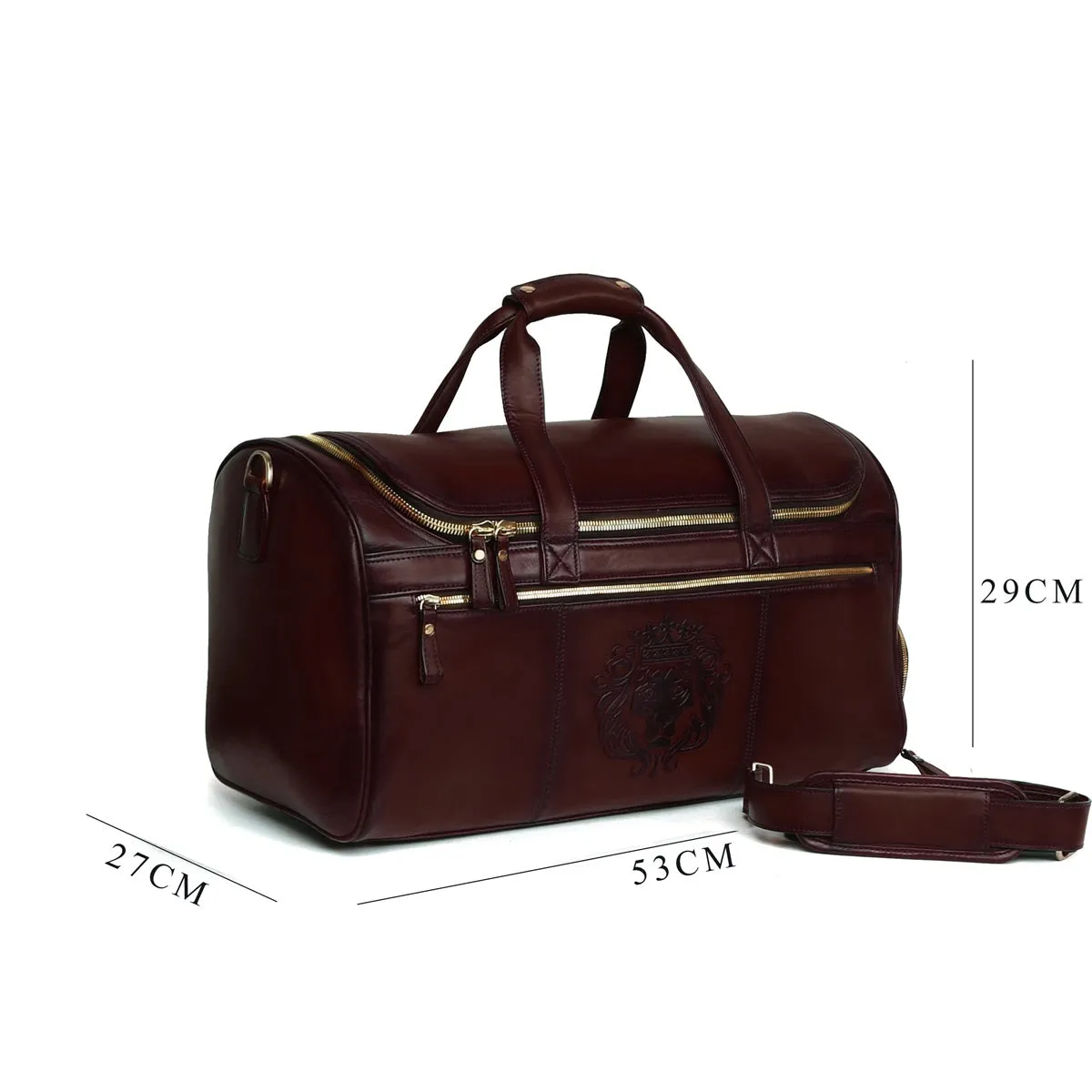 Embossed Lion Multi-Pockets Dark Brown Leather Duffle Bag by Brune & Bareskin