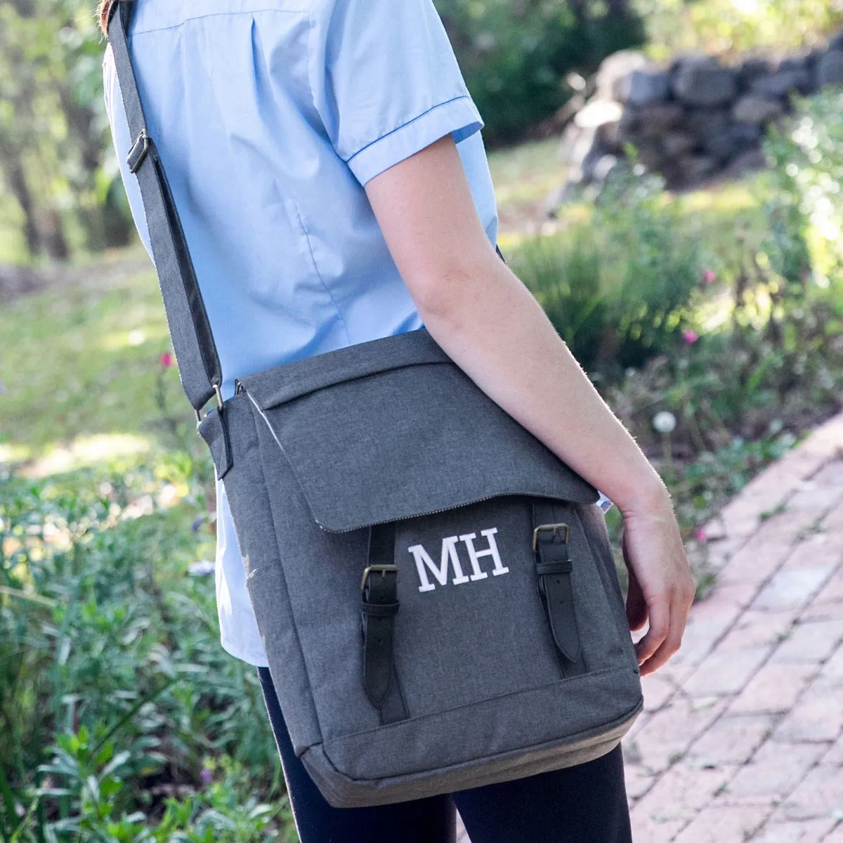 Embroidered 15" Laptop Crossbody Messenger Bag - Grey