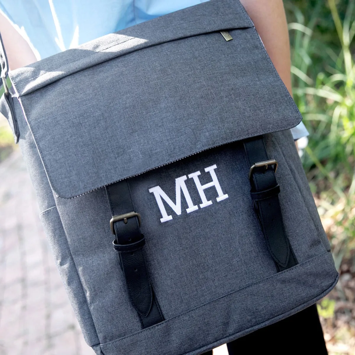 Embroidered 15" Laptop Crossbody Messenger Bag - Grey