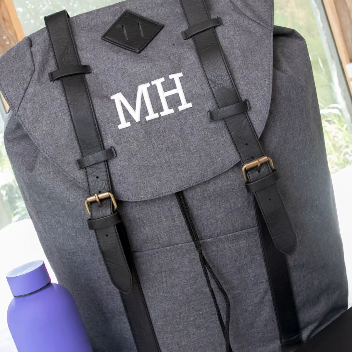 Embroidered Urban Style 15” Laptop Backpack - Grey