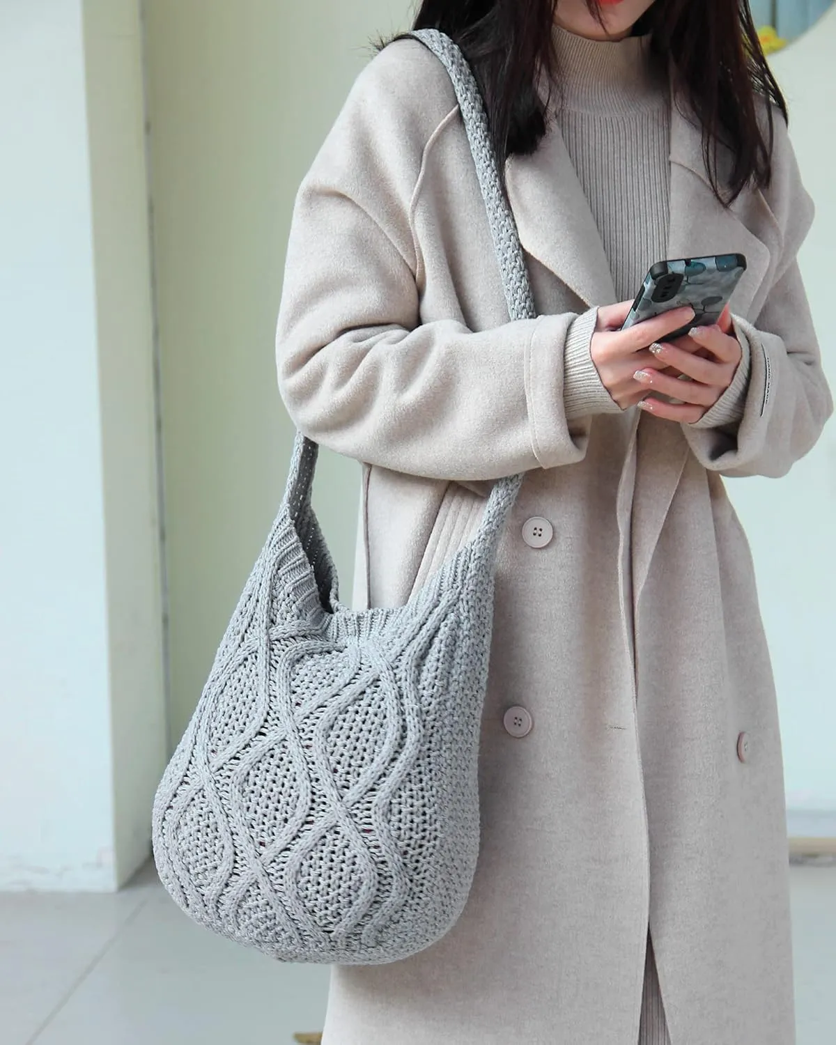 ENBEI Handmade Crochet Bag–Boho Chic Shoulder Bag, Aesthetic Kinted Bag,Cute Crossbody Bag,Beach, Shoppingor Daily Use