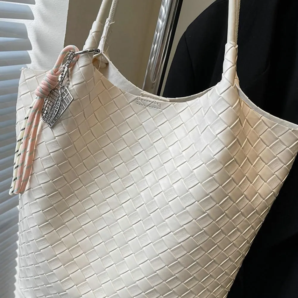 Epsion Summer Woven Tote Bag for Women Shoulder Handbags PU Leather Large Purse Beach Travel 2025