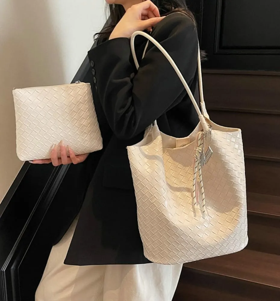 Epsion Summer Woven Tote Bag for Women Shoulder Handbags PU Leather Large Purse Beach Travel 2025