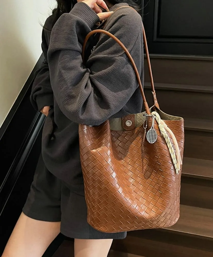 Epsion Summer Woven Tote Bag for Women Shoulder Handbags PU Leather Large Purse Beach Travel 2025
