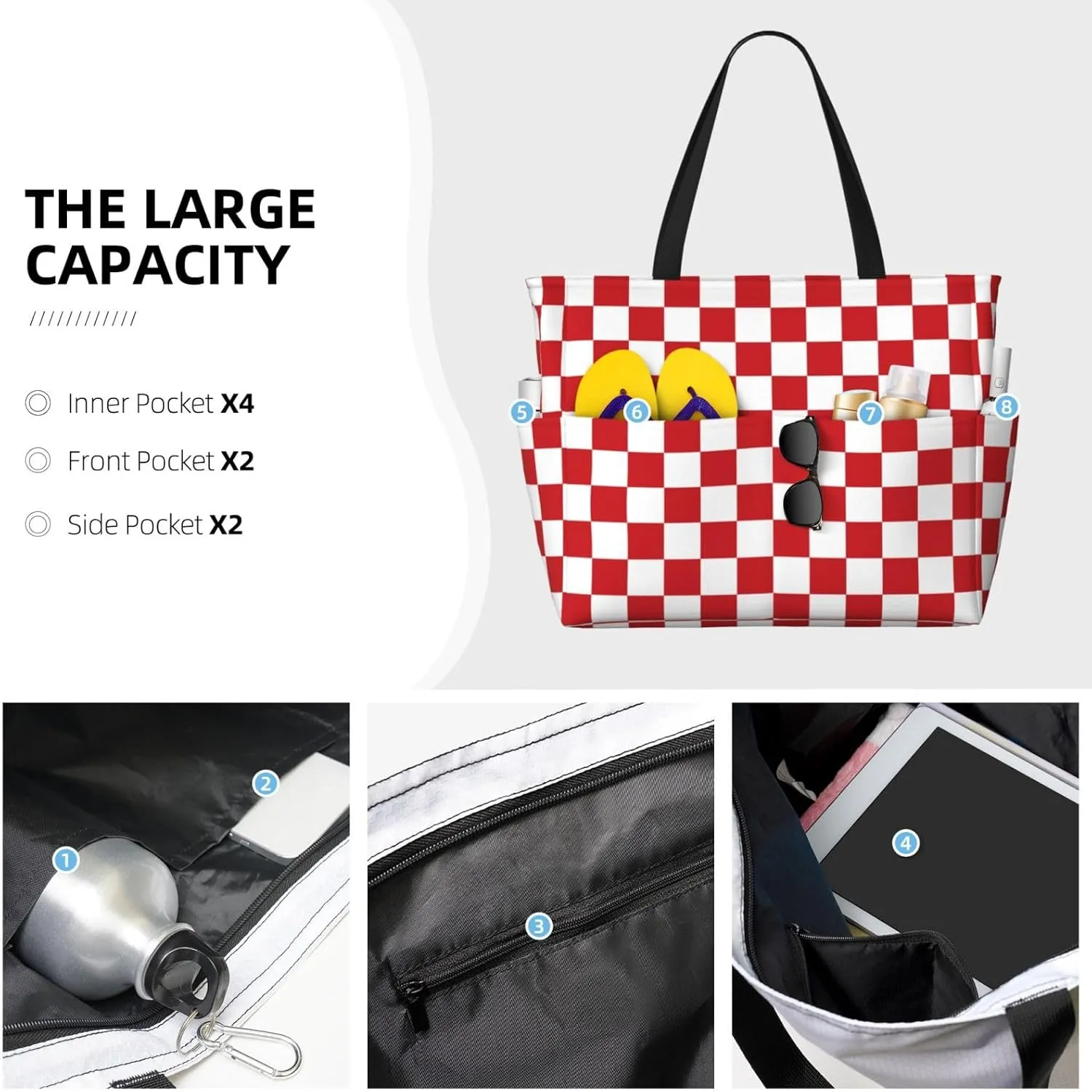 Ethiopia Flag Women's Beach Tote Bag Large Waterproof Travel Bags with Pockets Sandproof Handbag for Camping Gym Pool