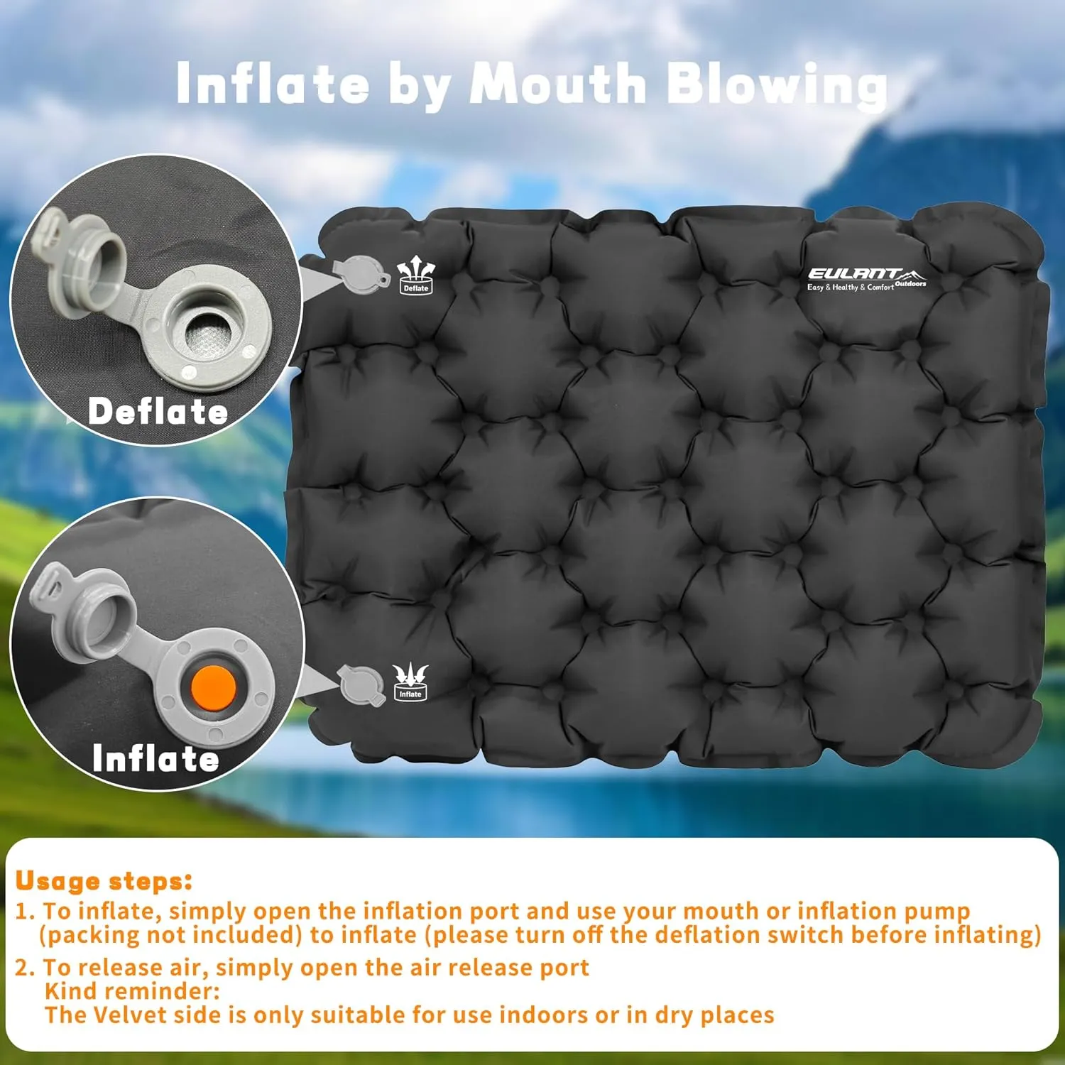 Eulant Lightweight Inflatable Air Seat Cushion - Portable Travel Cushion, Suitable for Camping, Hiking, Climbing, Bleacher, Home and Office