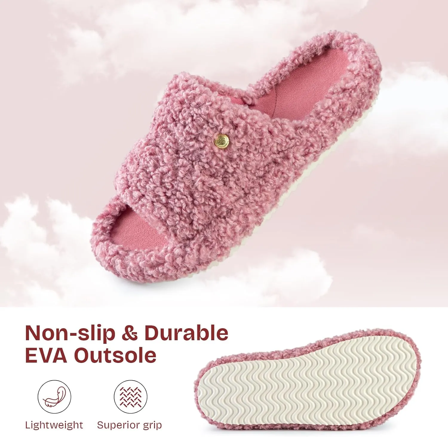 EverFoams Women's Fashionable Open-toe Slippers with Cozy Plush Non-Slip Sole