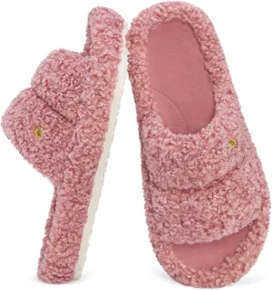 EverFoams Women's Fashionable Open-toe Slippers with Cozy Plush Non-Slip Sole