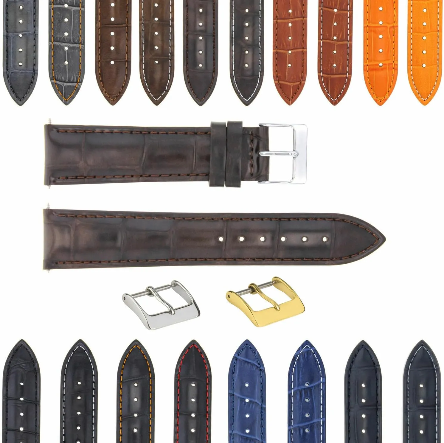 Ewatchparts 17-24mm Leather Watch Band Strap With Deployment Clasp Compatible With Bulova Watch 3B