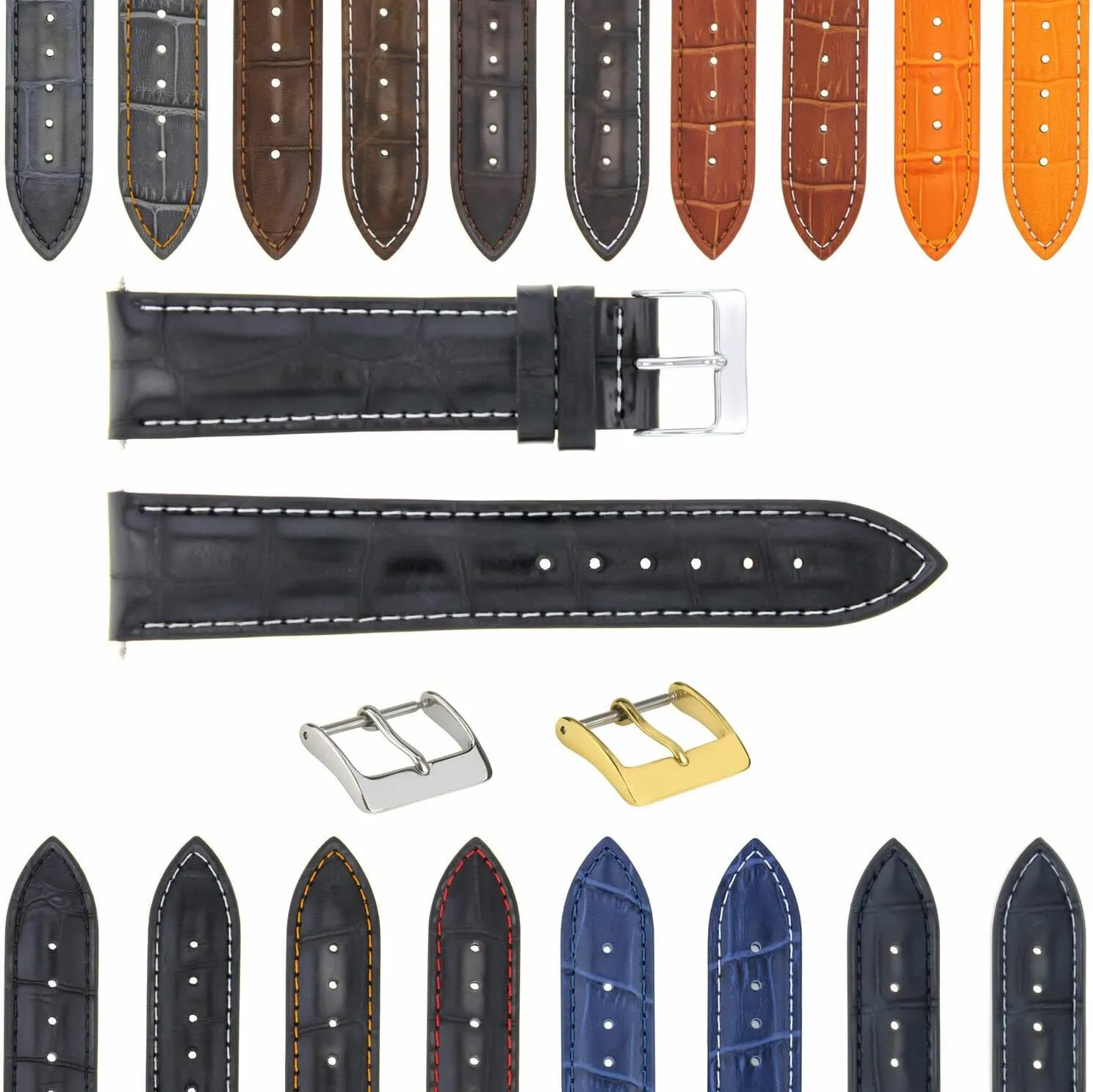 Ewatchparts 17-24mm Leather Watch Band Strap With Deployment Clasp Compatible With Bulova Watch 3B